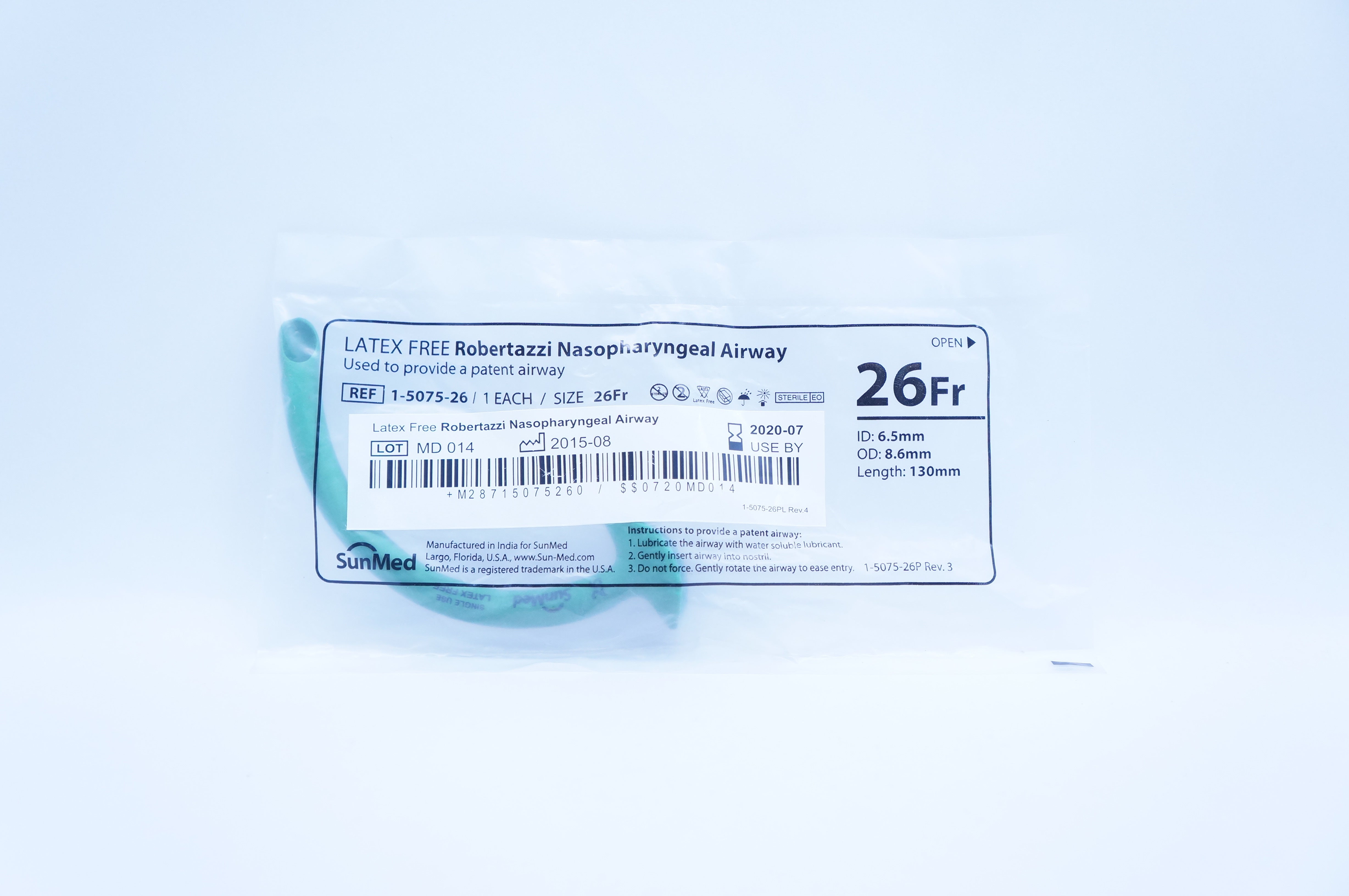 SunMed 1-5075-26 Robertazzi Nasopharyngeal Airway 26Fr.,6.5 x 8.6 x 130mm (x)