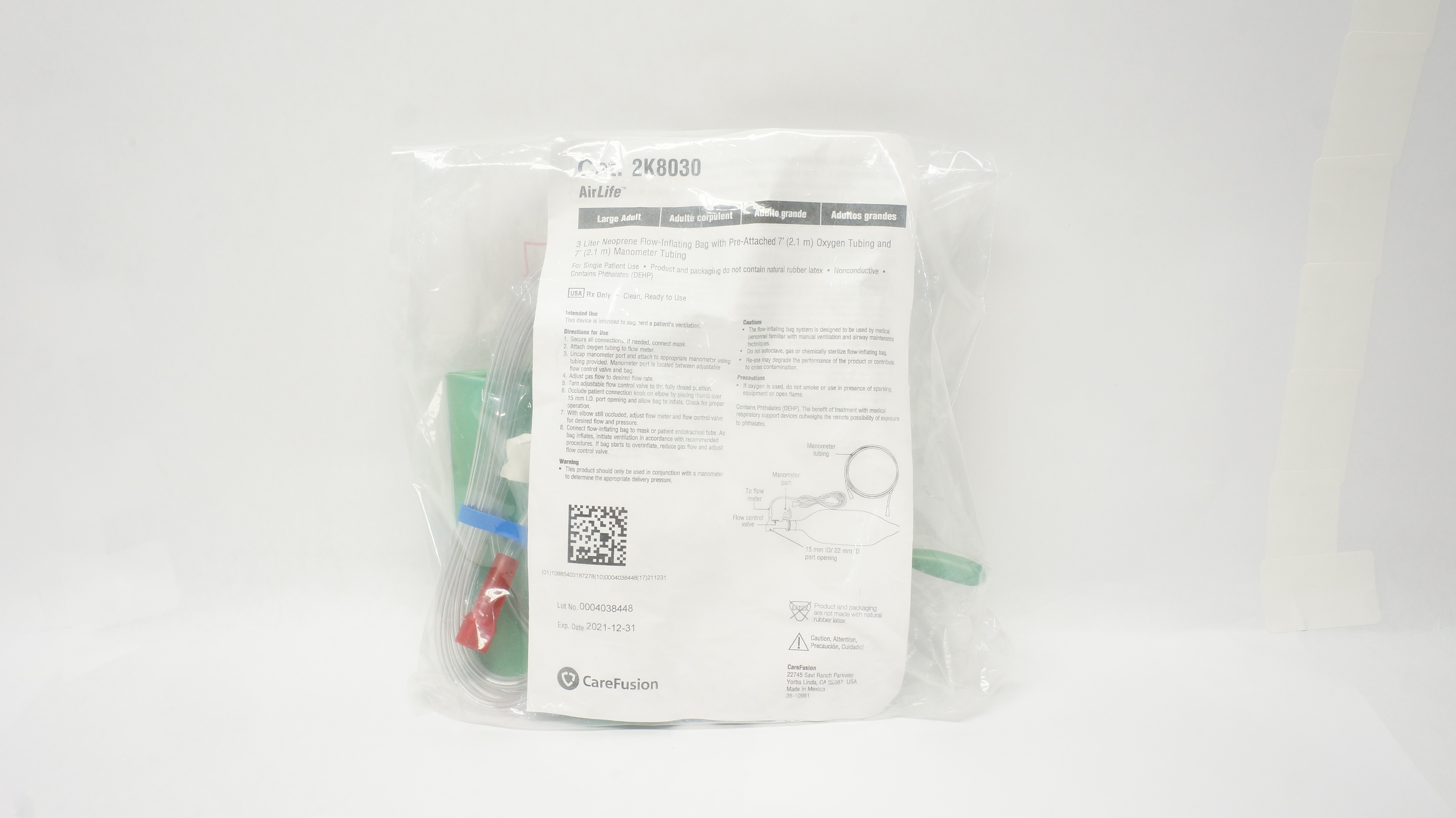 CareFusion 2K8030 AirLife 3 Liter Neoprene Flow-Inflating Bag w/Tubing 7ft. (x)