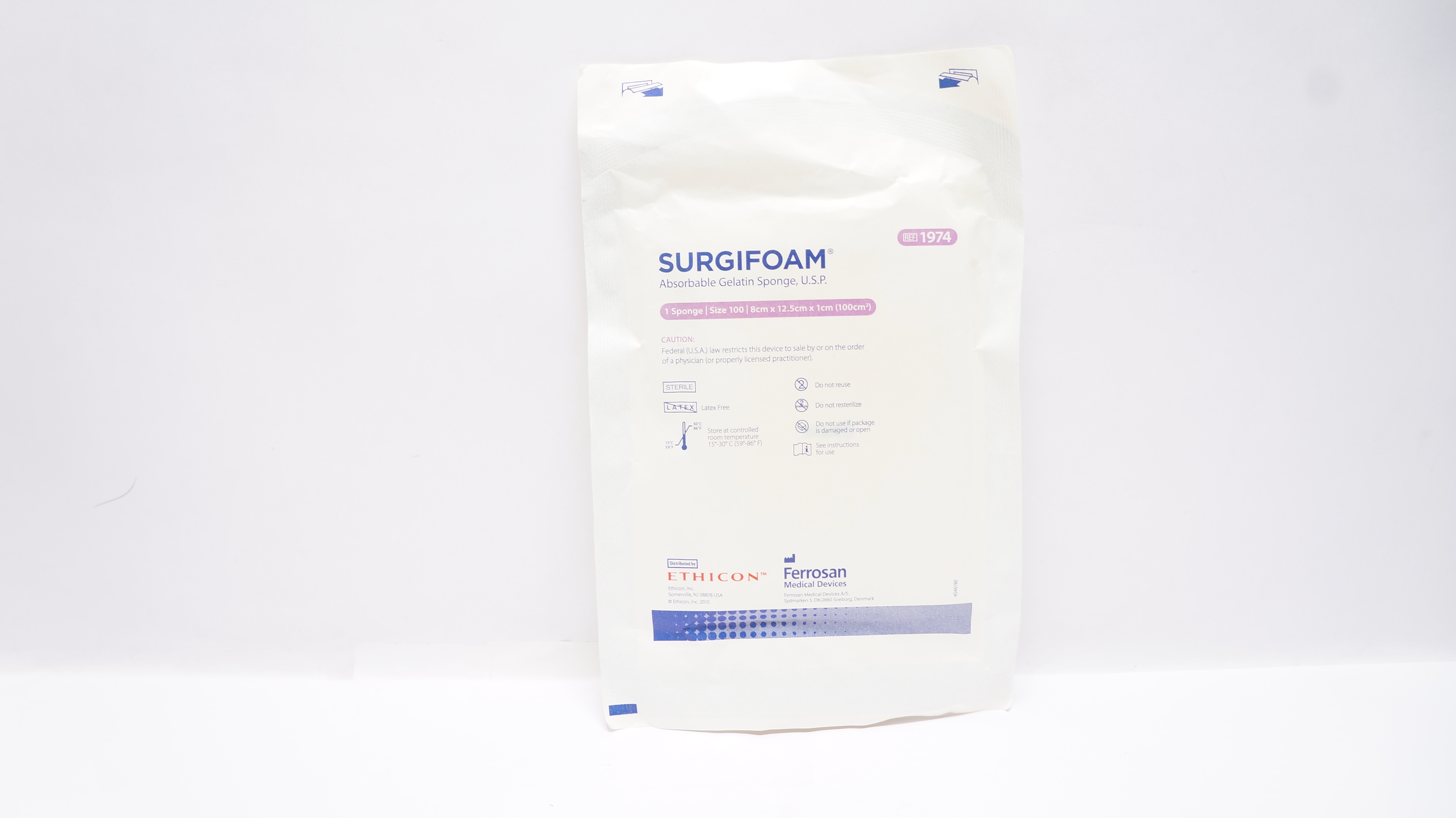 Ethicon 1974 SURGIFOAM Absorbable Gelatin Sponge Size 100 8cm x 12.5cm x 1cm (x)