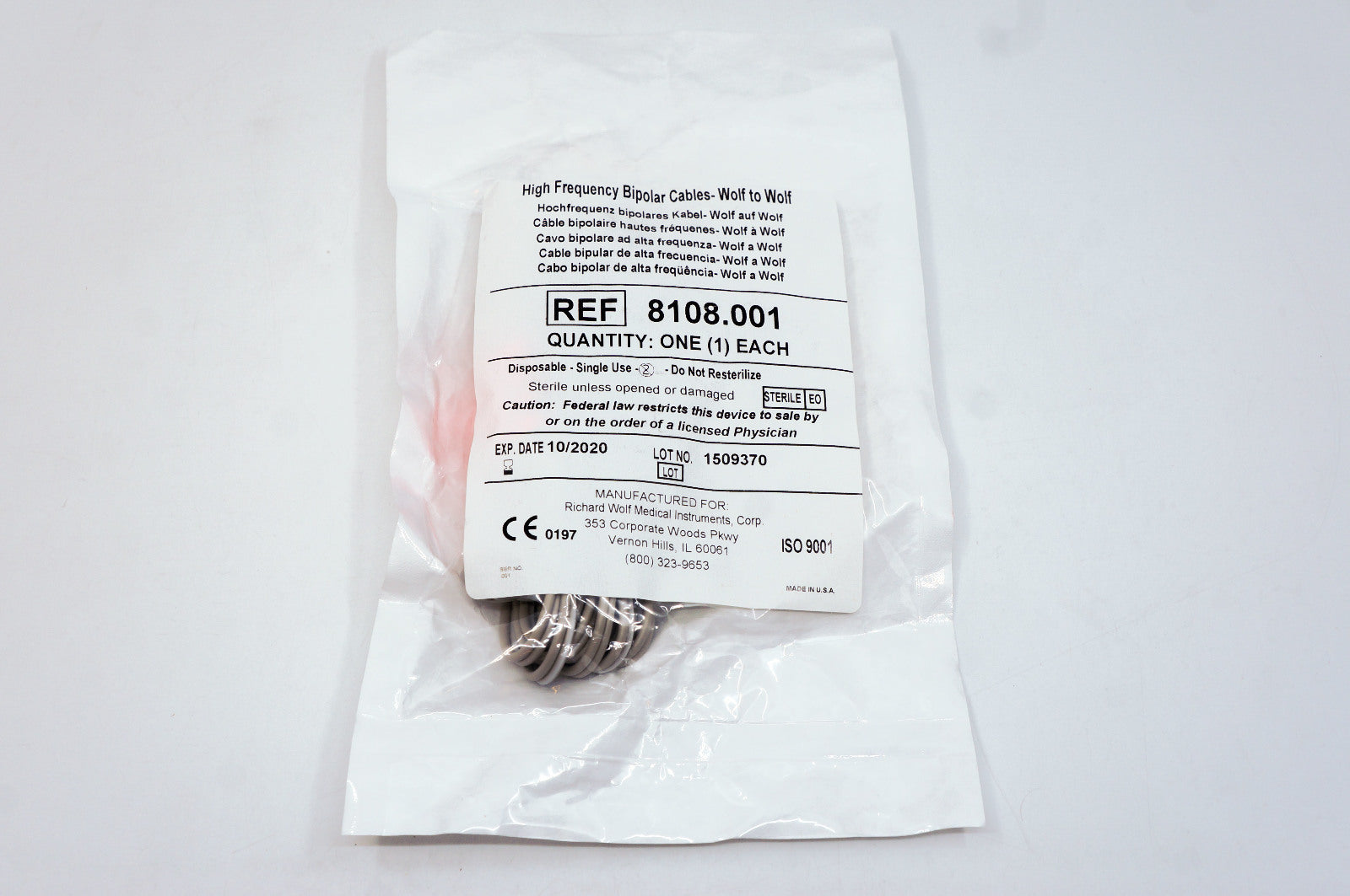 Richard Wolf 8108.001 High Frequency Bipolar Cables-Wolf to Wolf