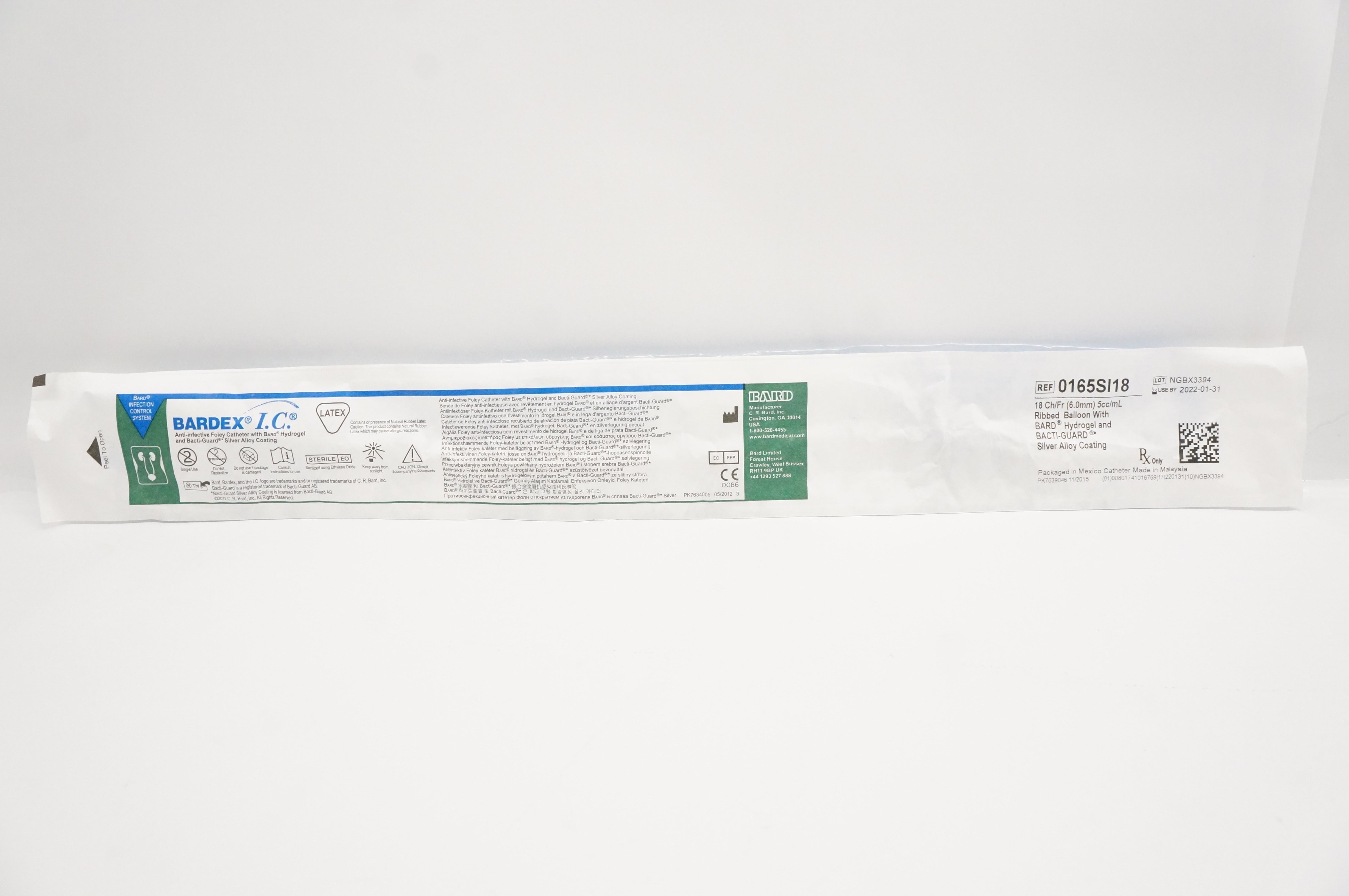 Bard 0165SI18 Bardex I.C. Anti-Infective Foley Cath. 18Ch/Fr 5cc/mL Balloon(x)