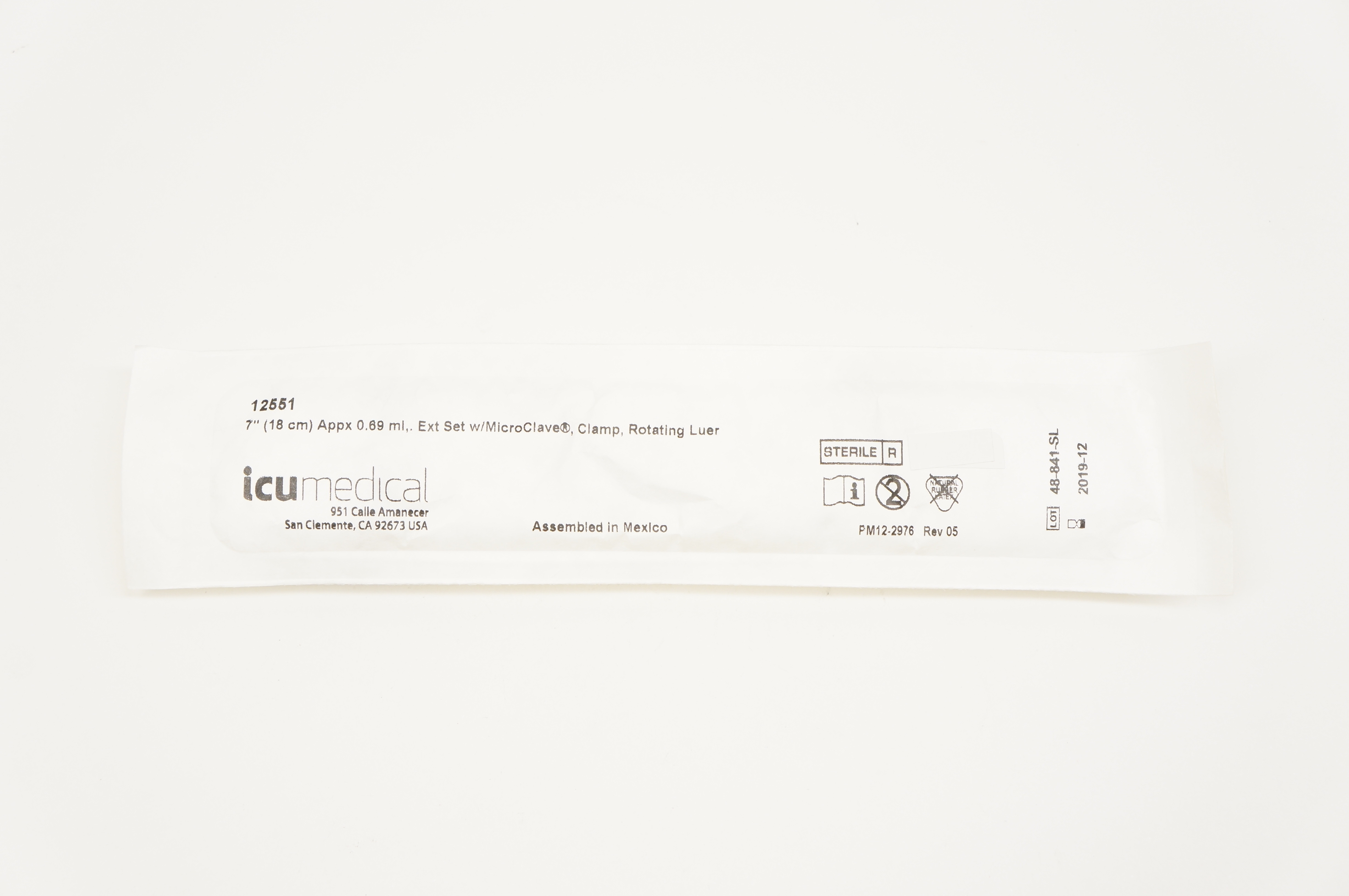 ICU Medical 12551 Extension Set, Macrobore, 7 inch, Rotating Luer (x)- Box of 50