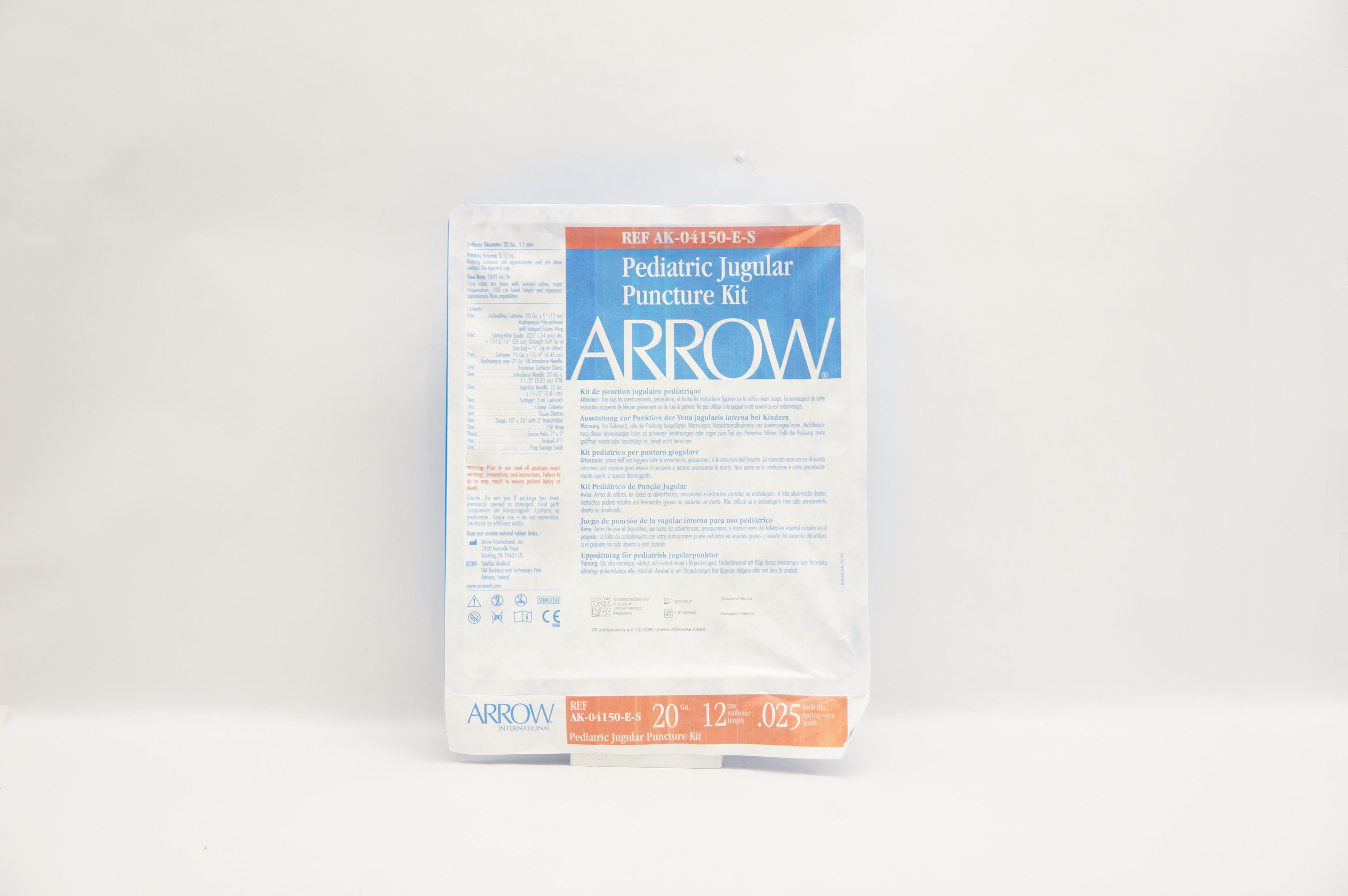Arrow AK-04150-E-S Pediatric Jugular Puncture Kit 20Ga x 12cm x .025inch (x)