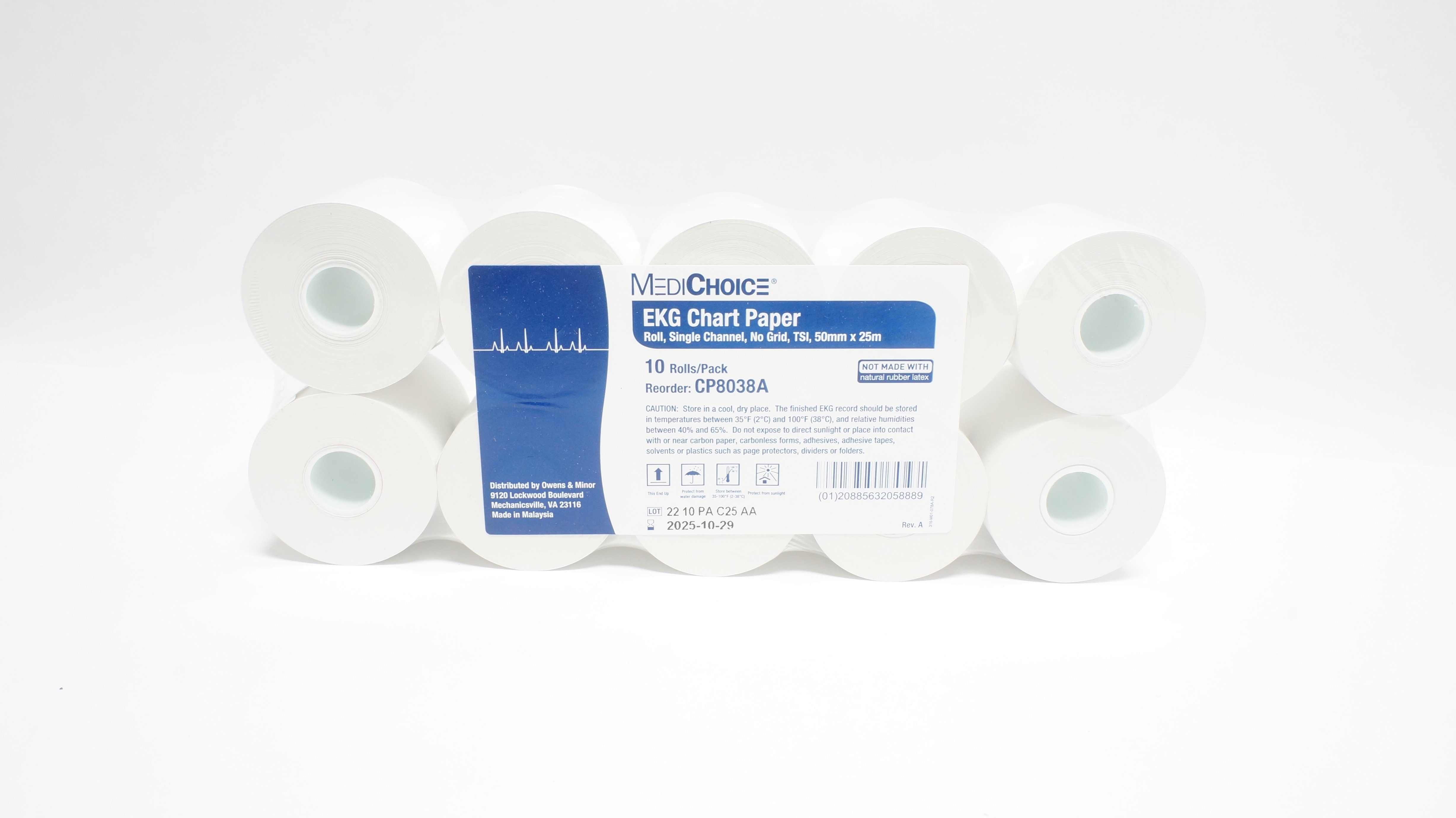MediChoice CP8038A ECG Chart Paper Roll, Single Channel, 50mm x25m(x)-Pack of 10