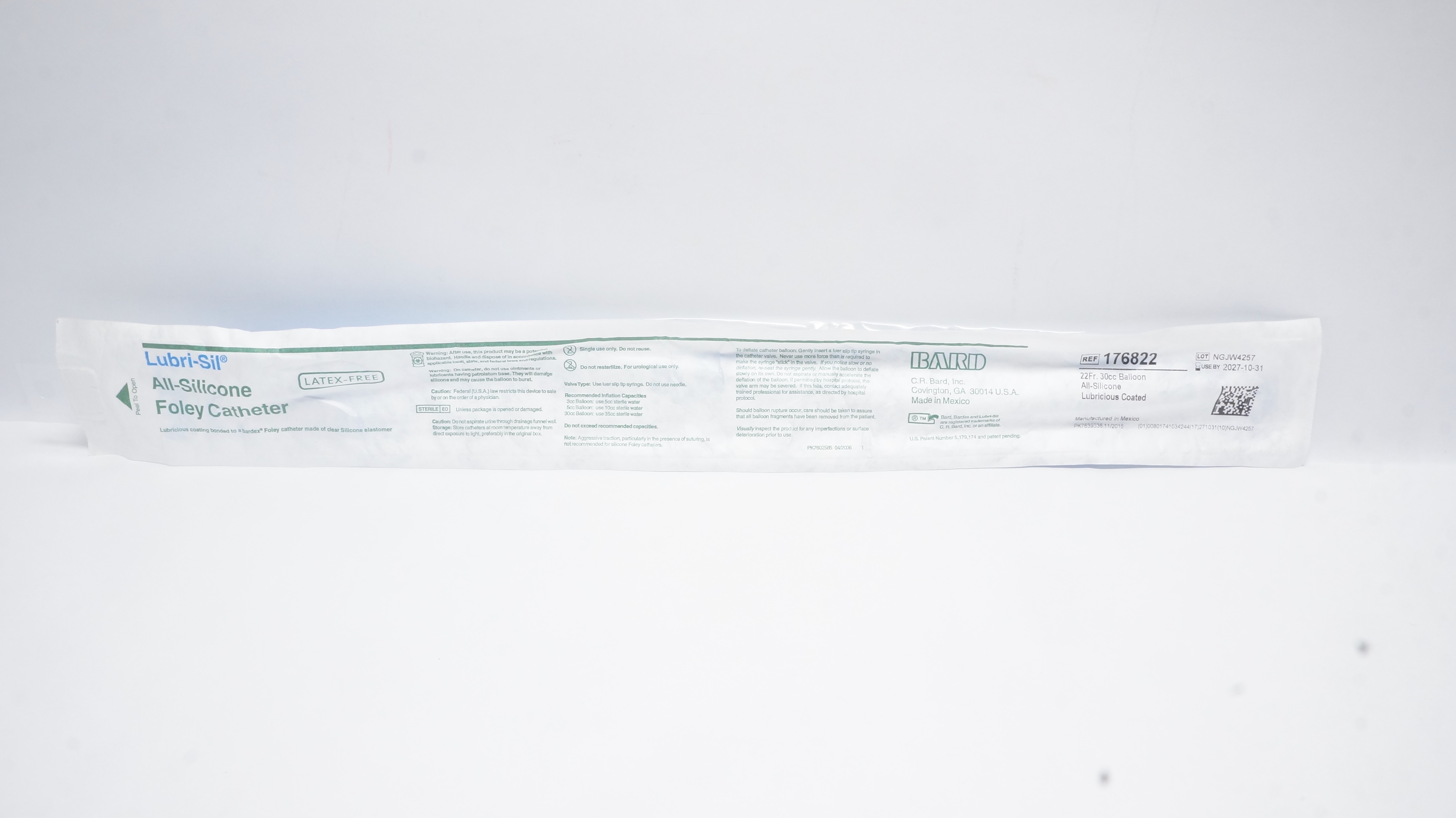 Bard 176822 Lubri-Sil ALl-Silicone Foley Cath. 22Fr, 30cc Balloon, Coated