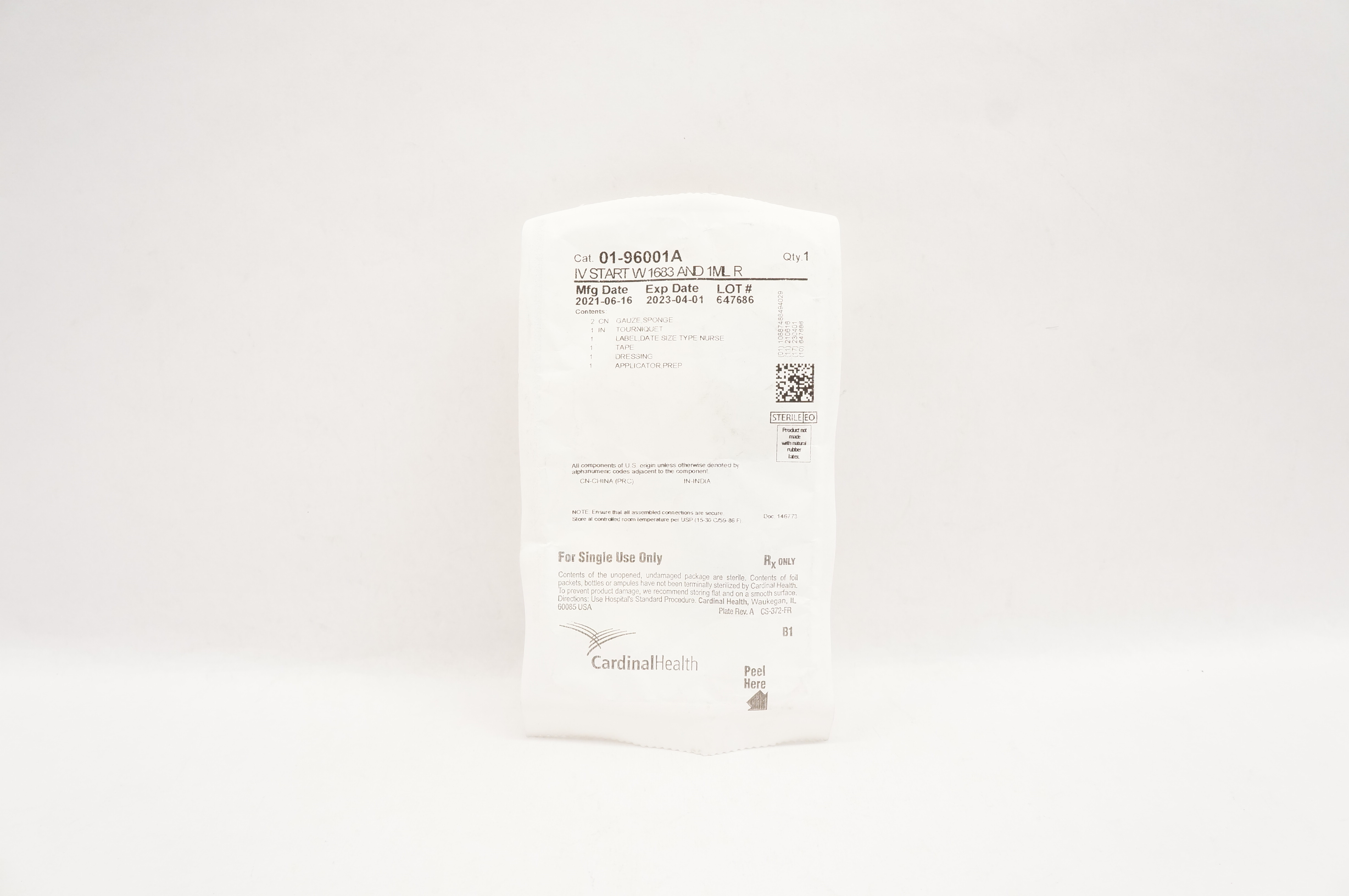 Cardinal Health 01-96001A IV Start W 1683 AND 1Ml R Kit