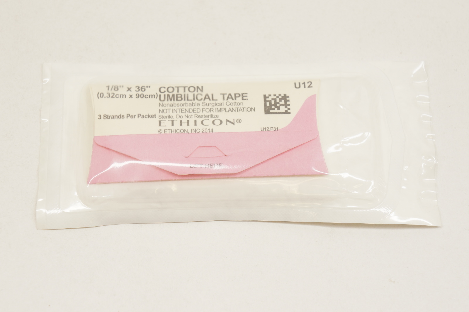 Ethicon U12 COTTON UMBILICAL TAPE, 1/8inch x 36inch
