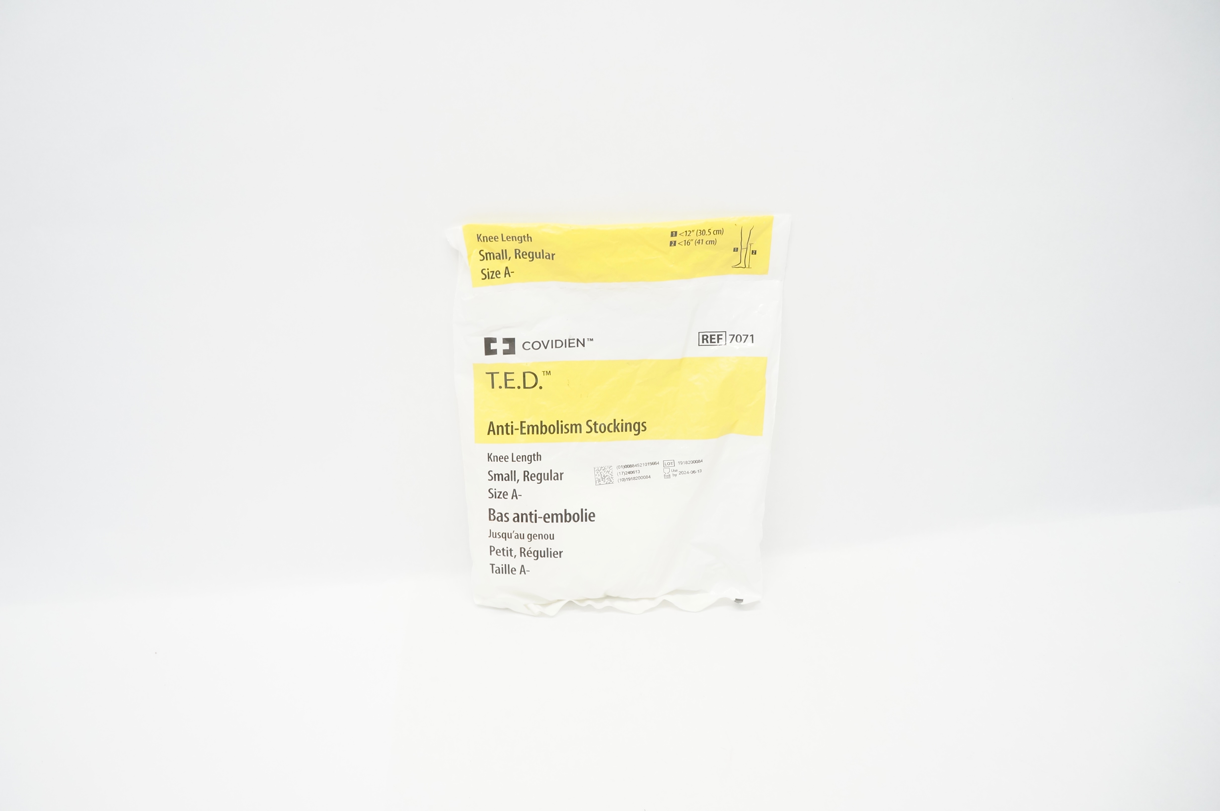 Covidien 7071 T.E.D. Anti-Embolism Stockings Knee Length Regular, Small Size A