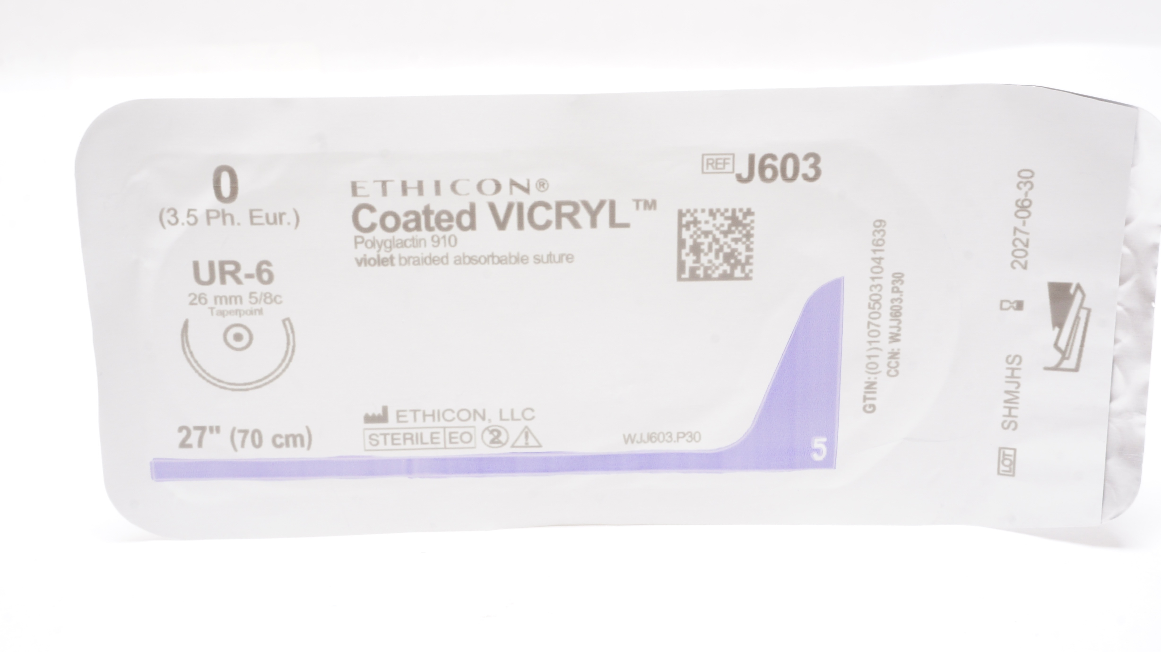 Ethicon J603 0 Coated VICRYL Stre UR-6 26mm 5/8c Taperpoint, 27inch