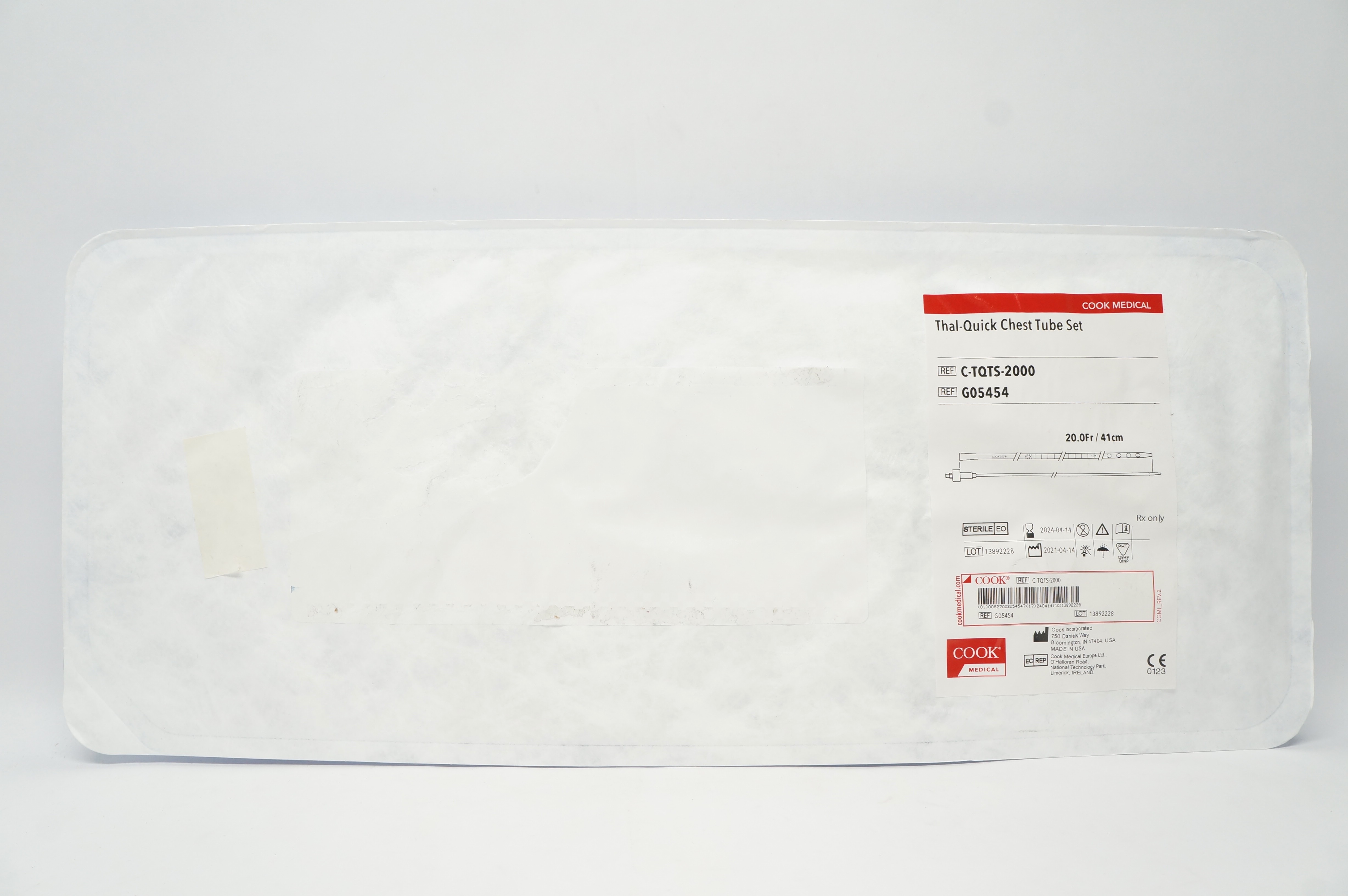 Cook Medical G05454 Thal-Quick Chest Tube Set 20.0Fr / 41cm