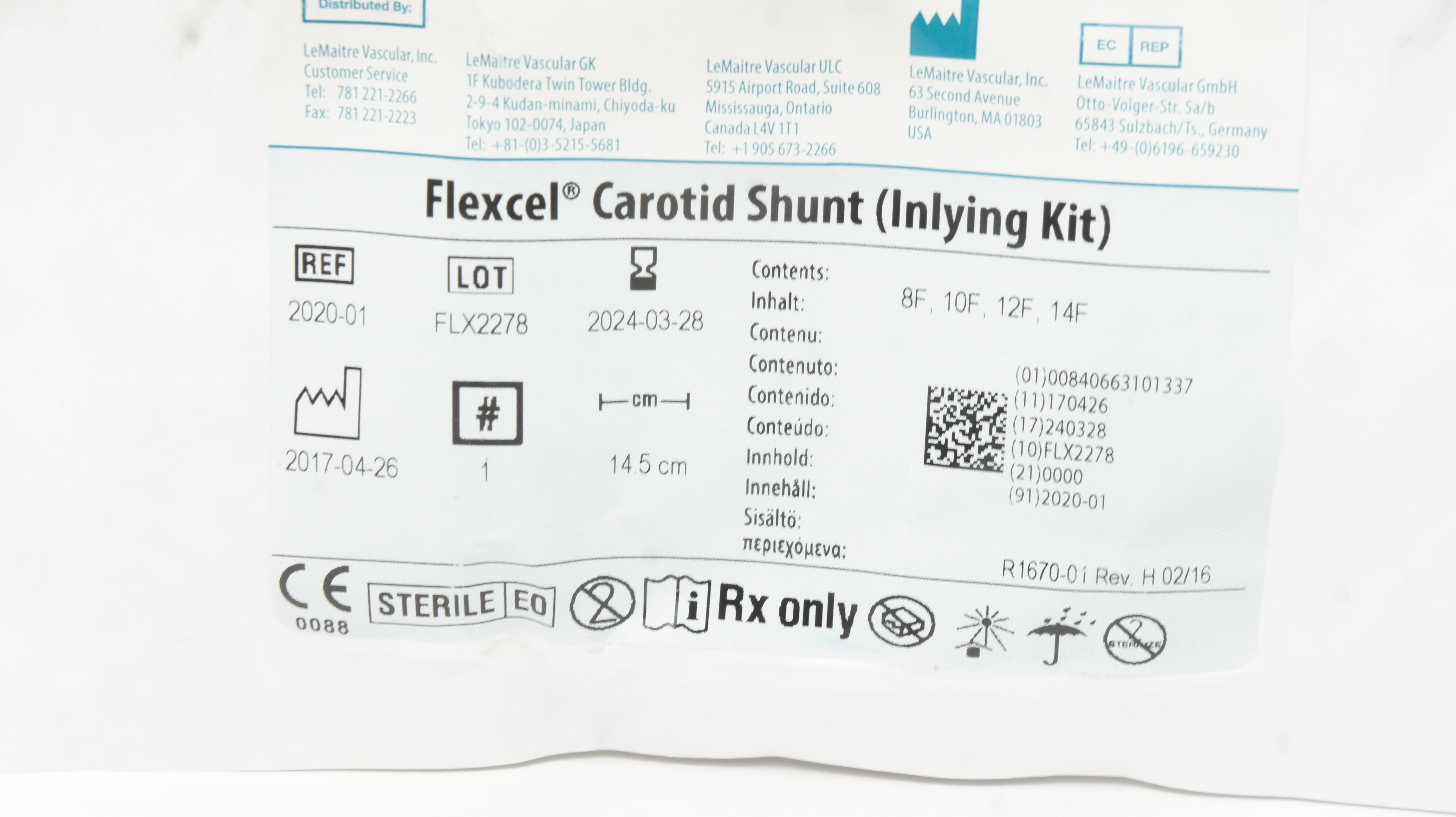 LeMaitre Vascular 2020-01 Flexcel Carotid Shunt (Inlying Kit) 14.5cm (x)