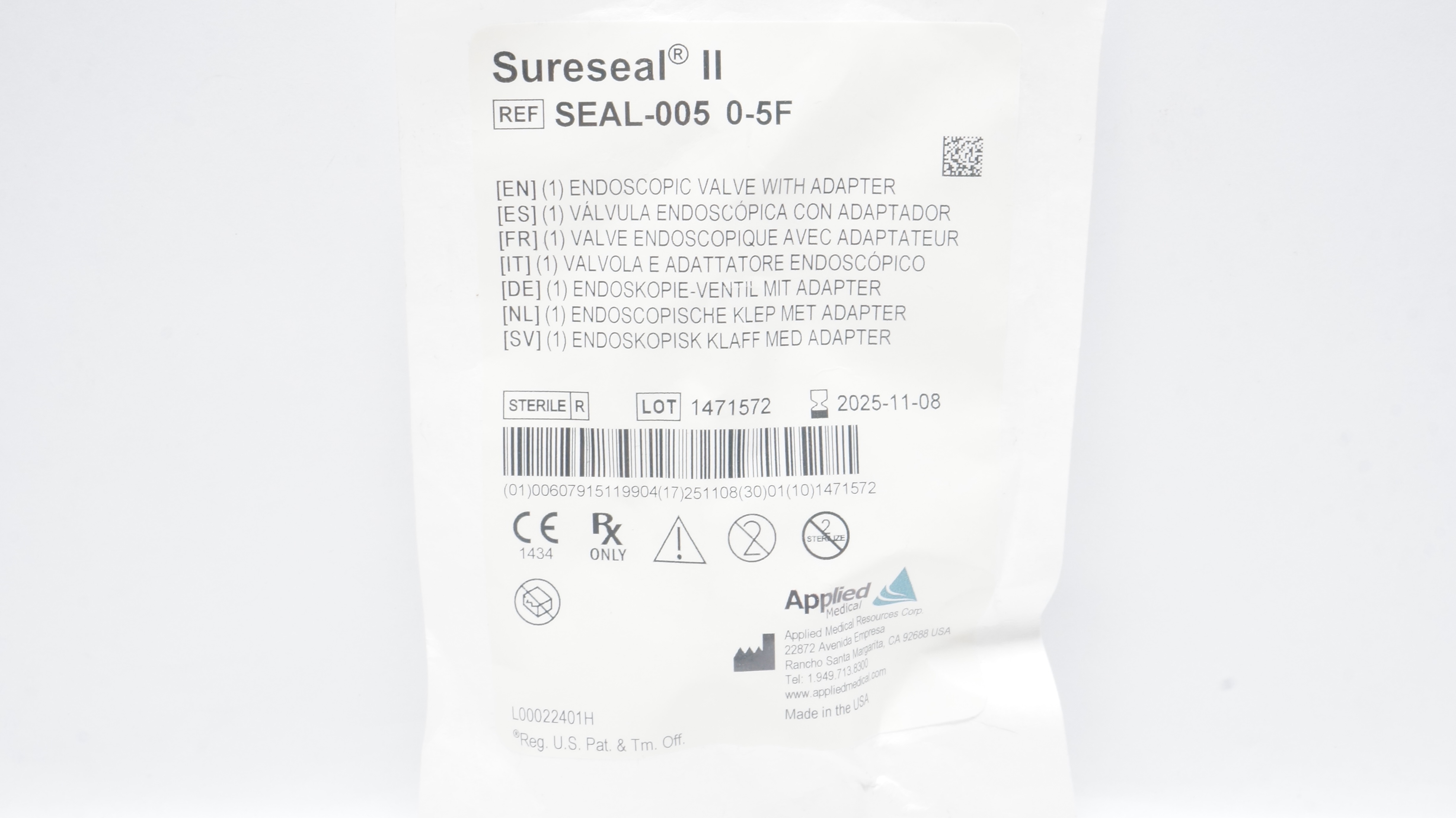 Applied Medical SEAL-005 Sureseal II 0-5 F Endoscopic Valve With Adapter