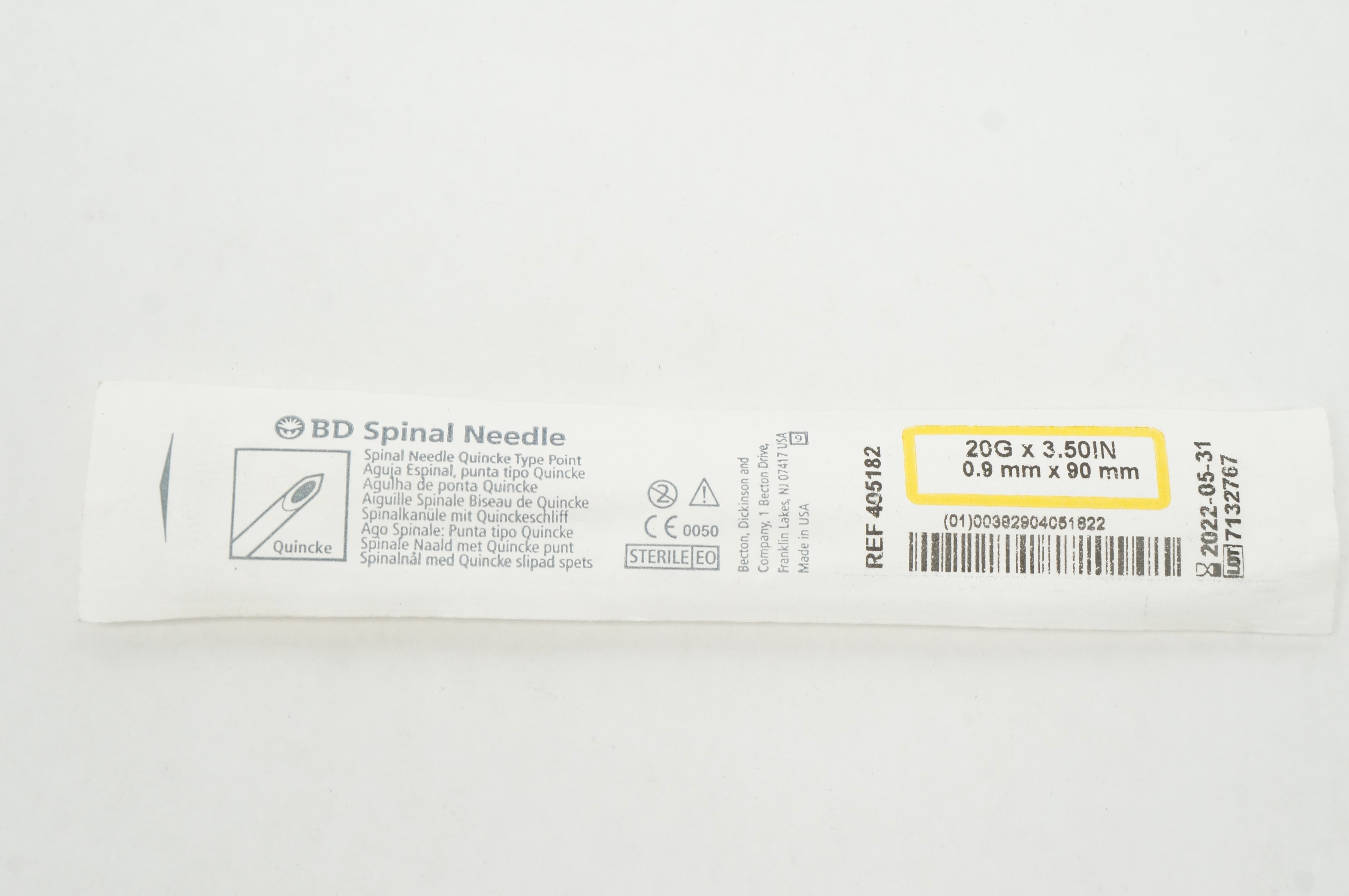 BD 405182 Spinal Ndle Quincke Type Point 20G x 3.50inch (x)