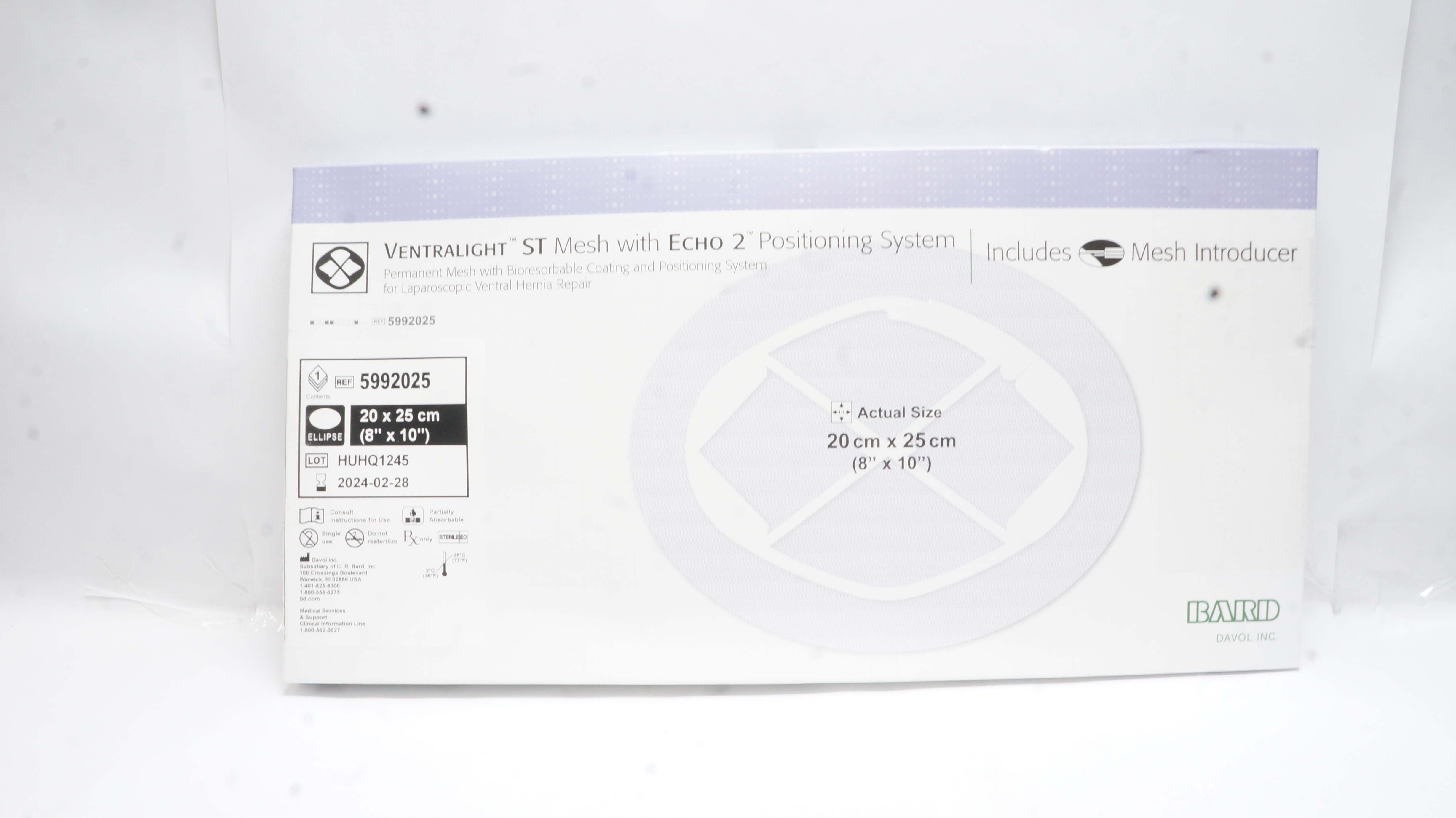Bard 5992025 Ventralight ST Mesh, Echo2 Positioning System Ellipse 8 x 10inch(x)