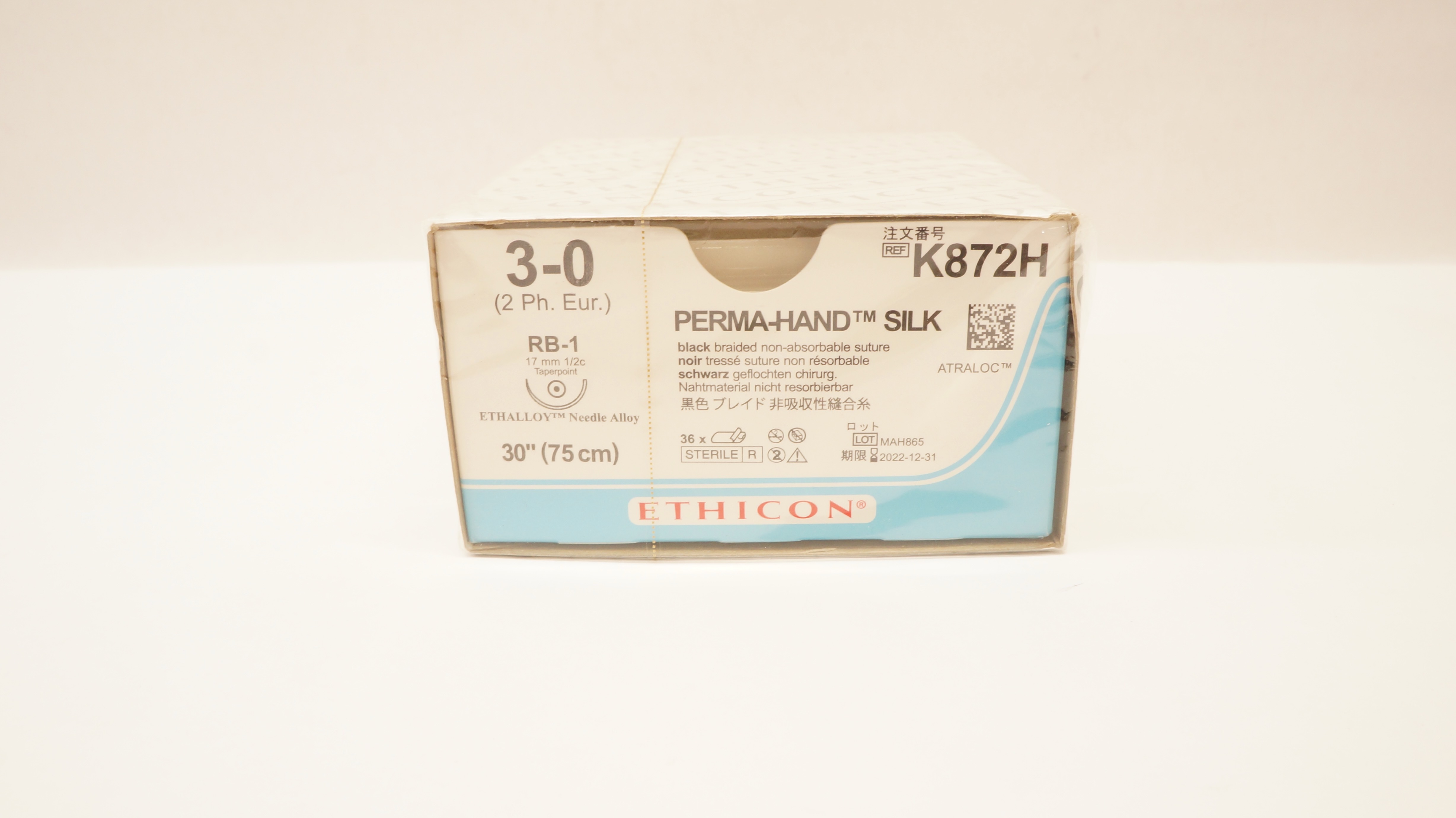 Ethicon K872H 3-0 SILK RB-1 17mm 1/2c Taper 30inch - Box of 36 (x)