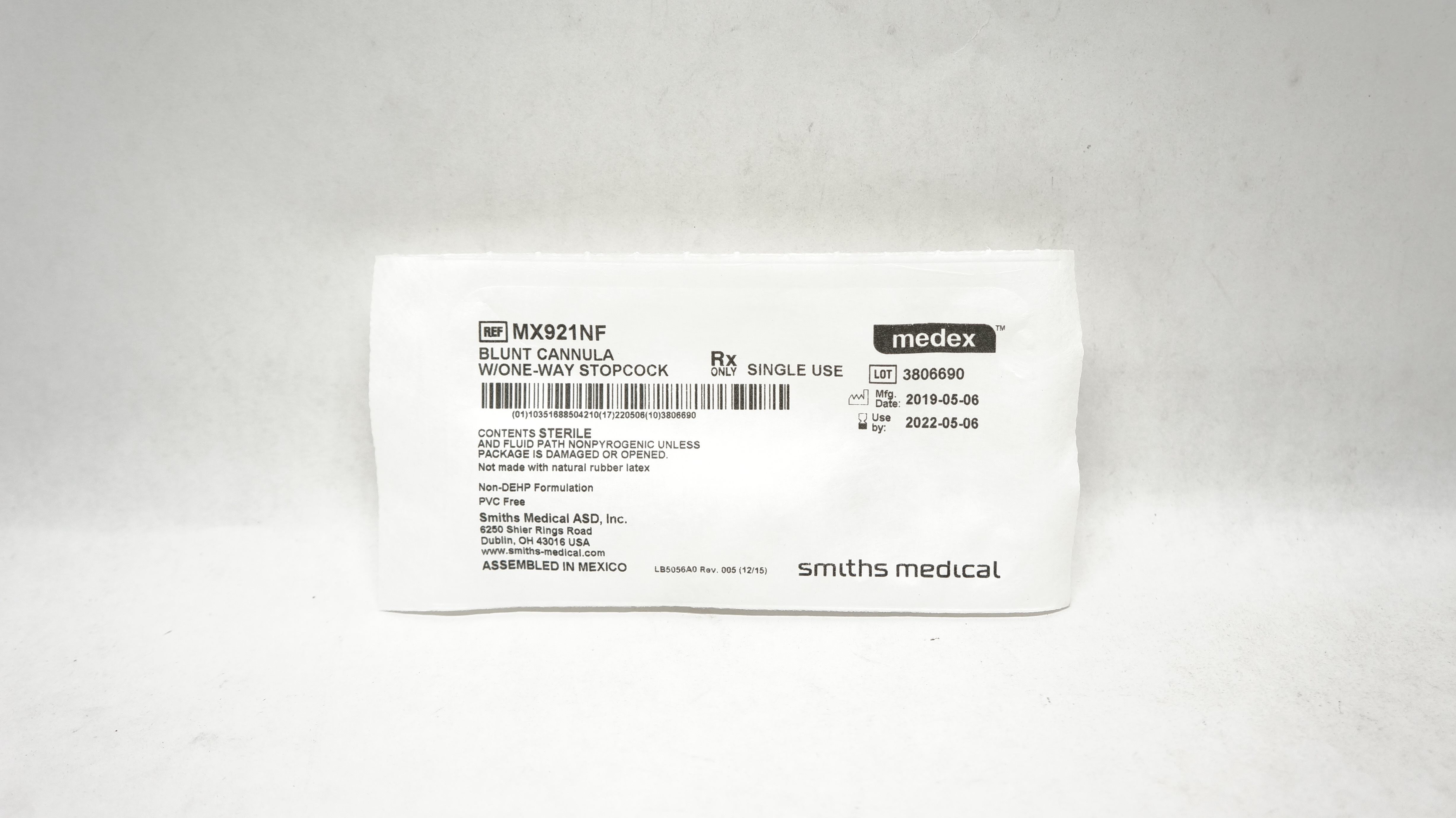 Smiths Medical MX921NF Medex Blunt Cannula W/One-Way Stopcock