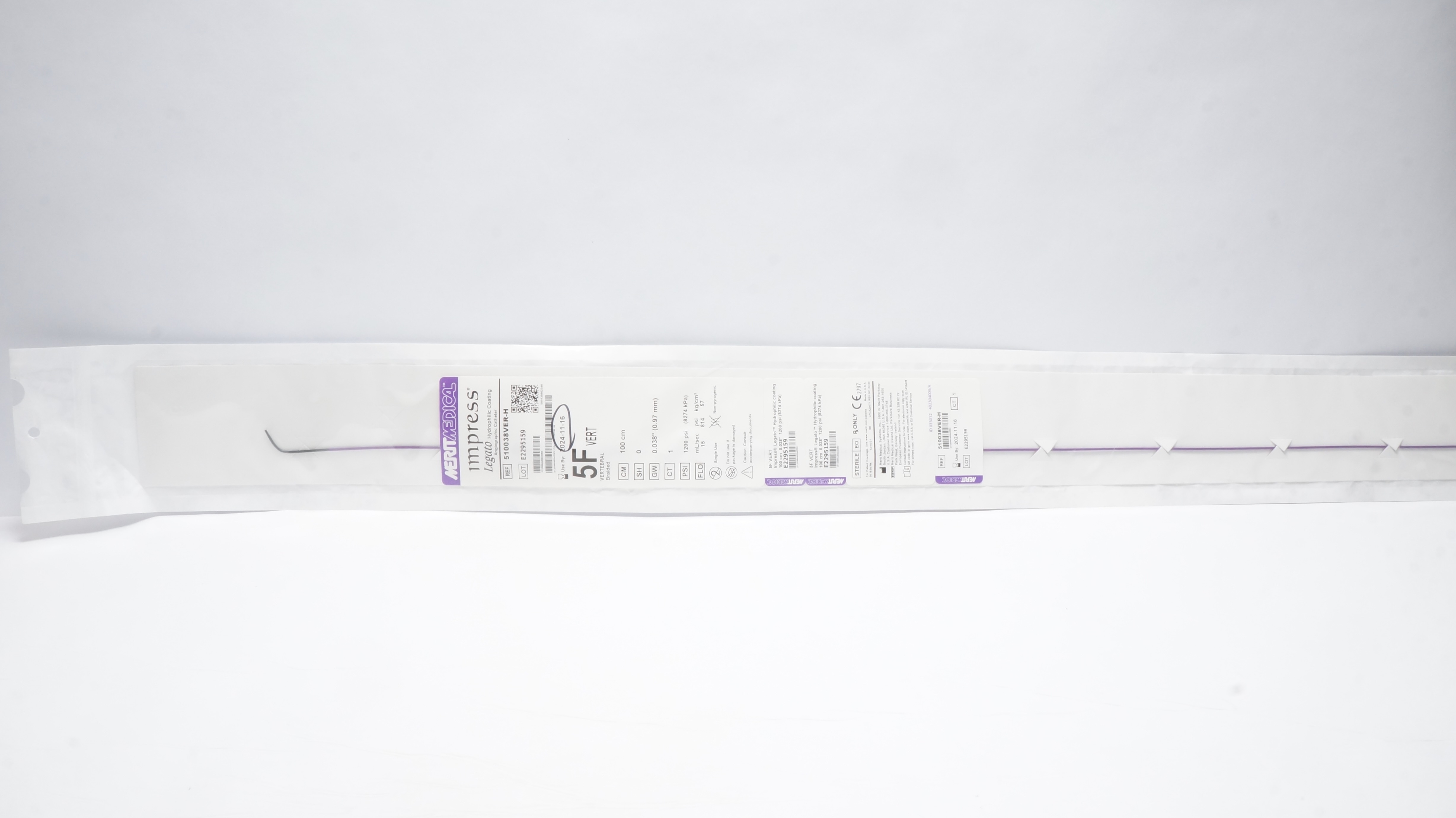 MeritMedical 510038VER-H Impress Legato Hydrophilic Coating 5F Vert 100cm (x)