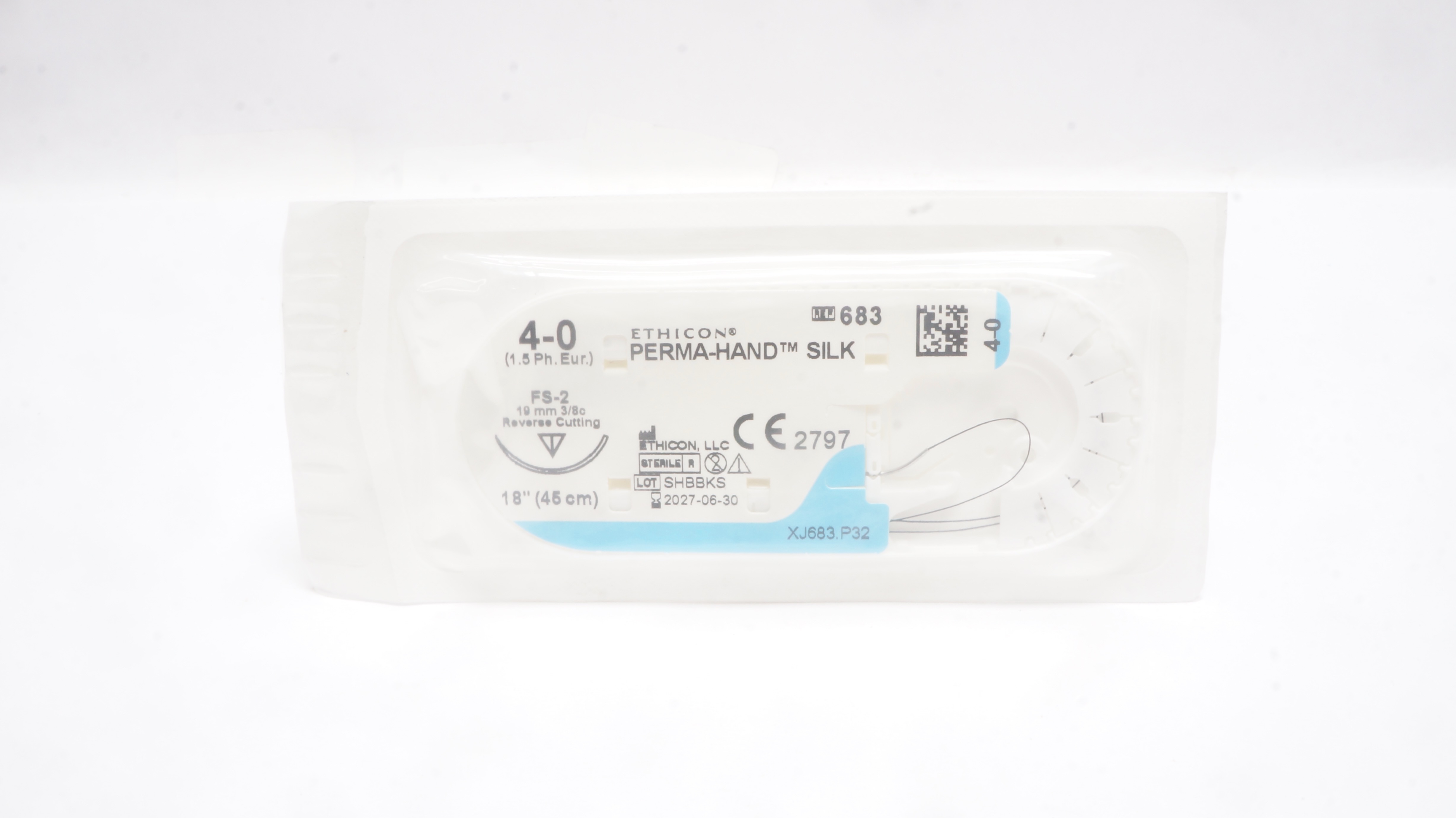 Ethicon 683 4-0 Perma-Hand Silk Stre FS-2 19mm 3/8c Reverse Cutting, 18inch