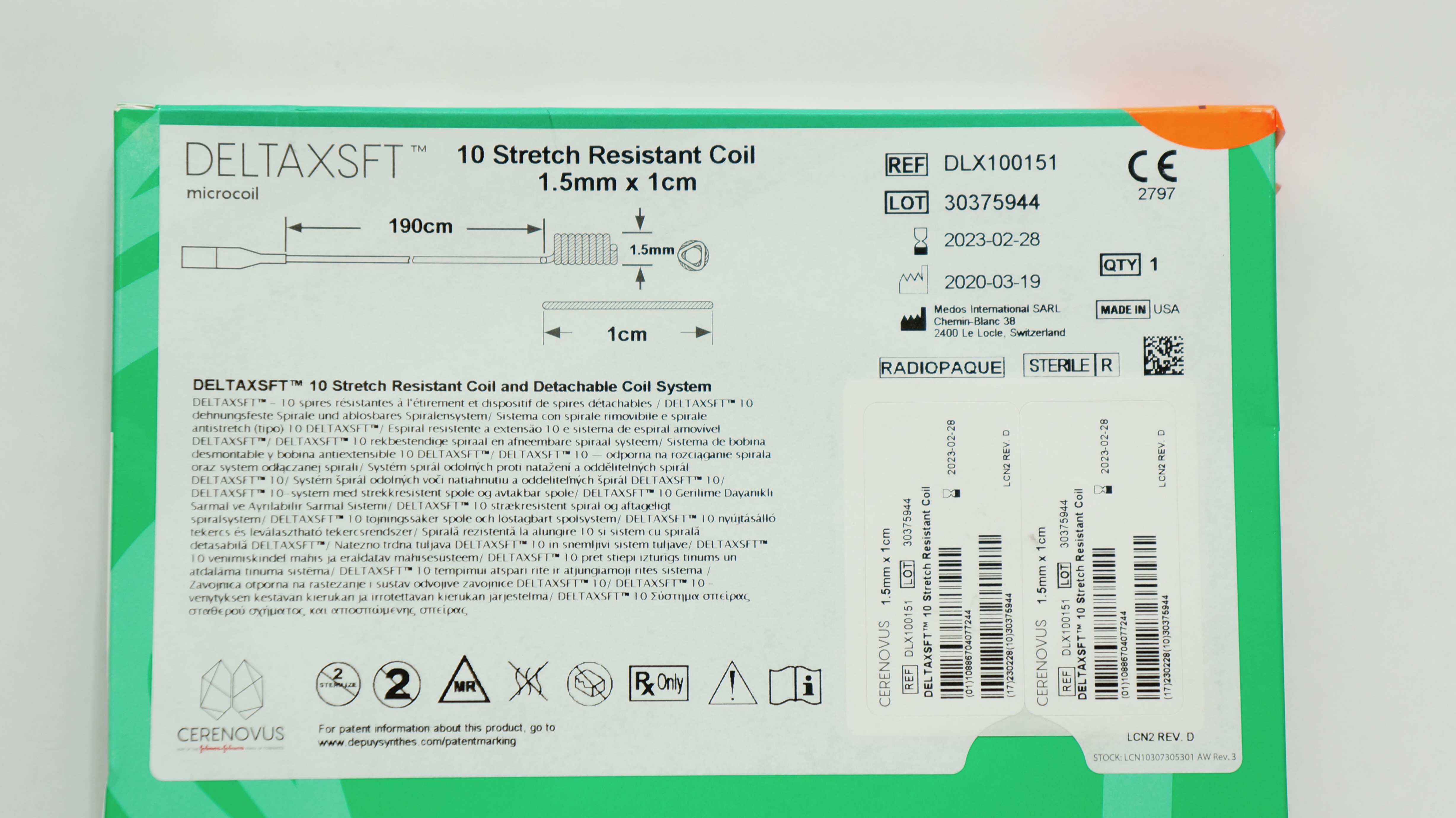 Medos DLX100151 DELTAXSFT 10Stretch Resistant Coil 190cm x 1.5mm x 1cm (x)