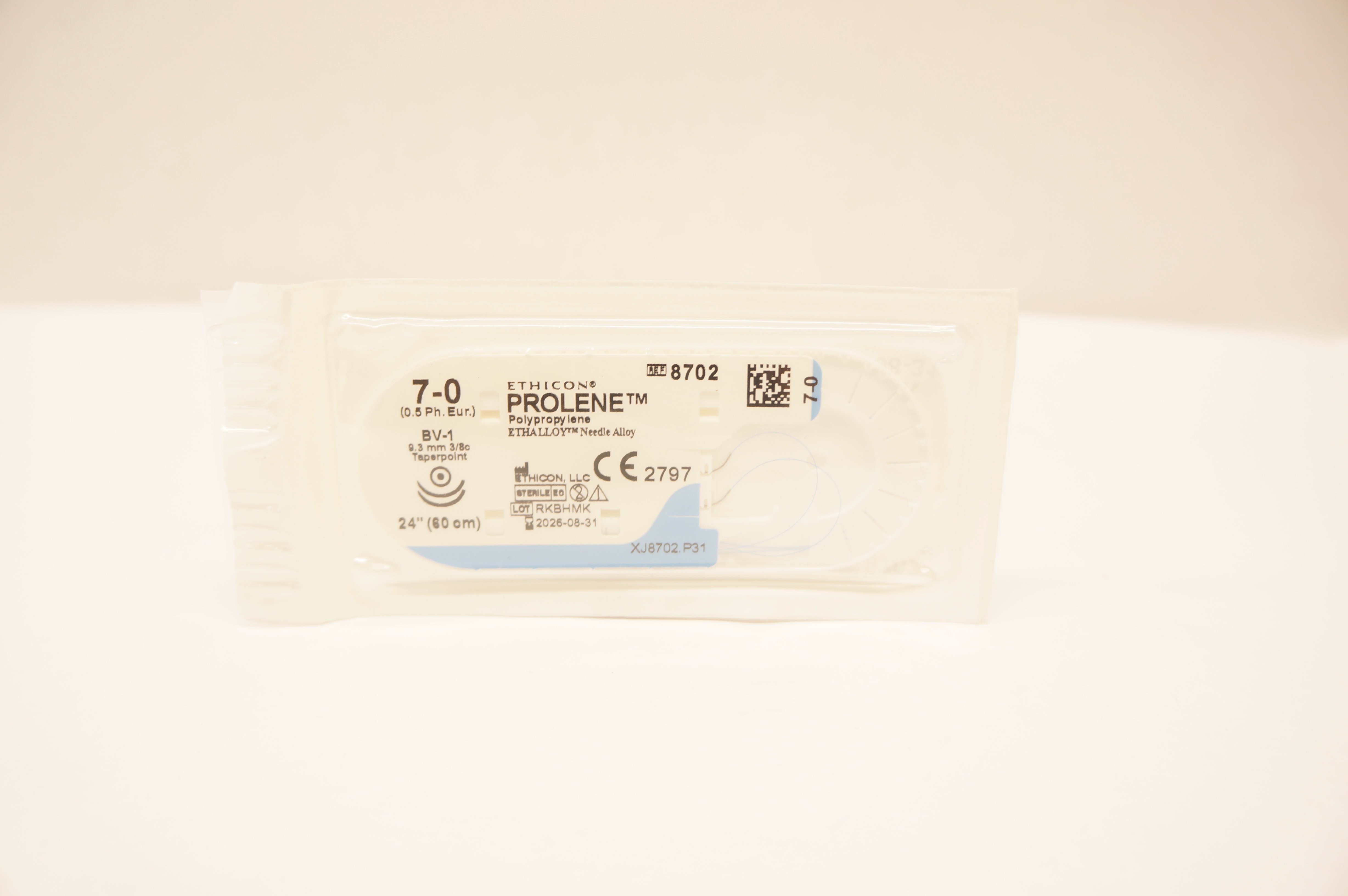 Ethicon 8702 7-0 Prolene Polypropylene Stre BV-1 9.3mm 3/8c Taperpoint, 24inch