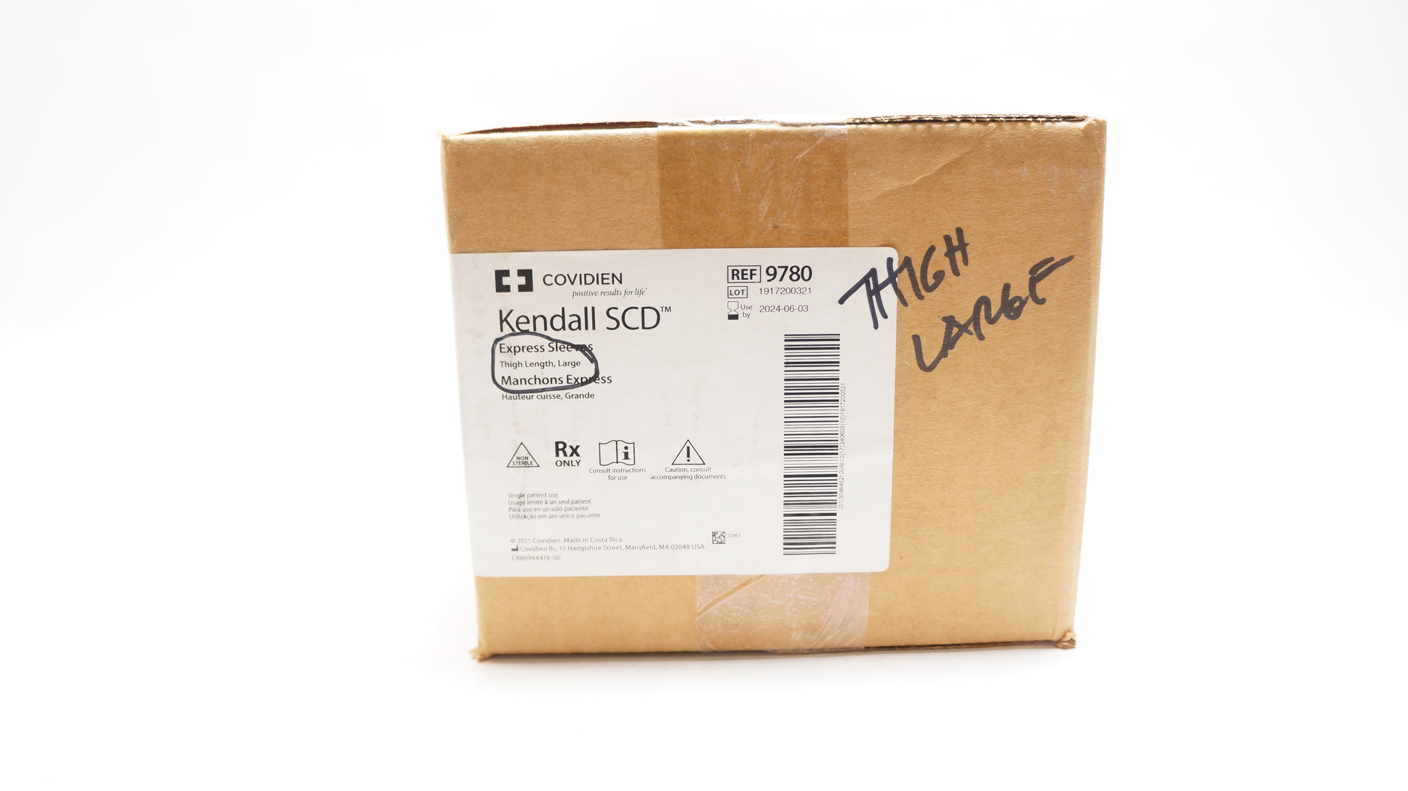 Covidien 9780 Kendall SCD Express Sleeves Thigh Length Large - Box of 3