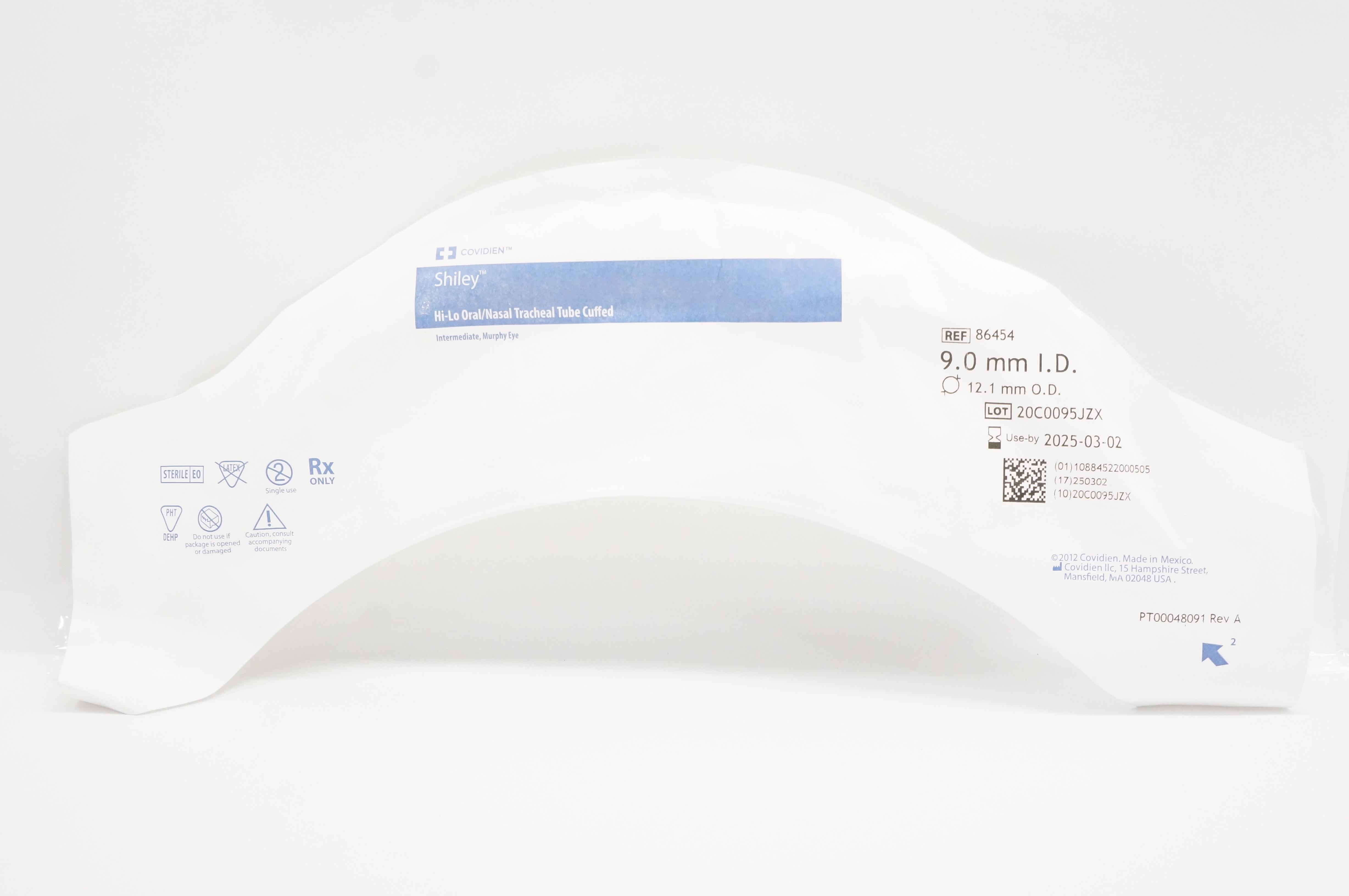 Covidien 86454 Shiley Hi-Lo Oral/Nasal Tracheal Tube Cuffed 9.0mm ID x 12.1mm OD