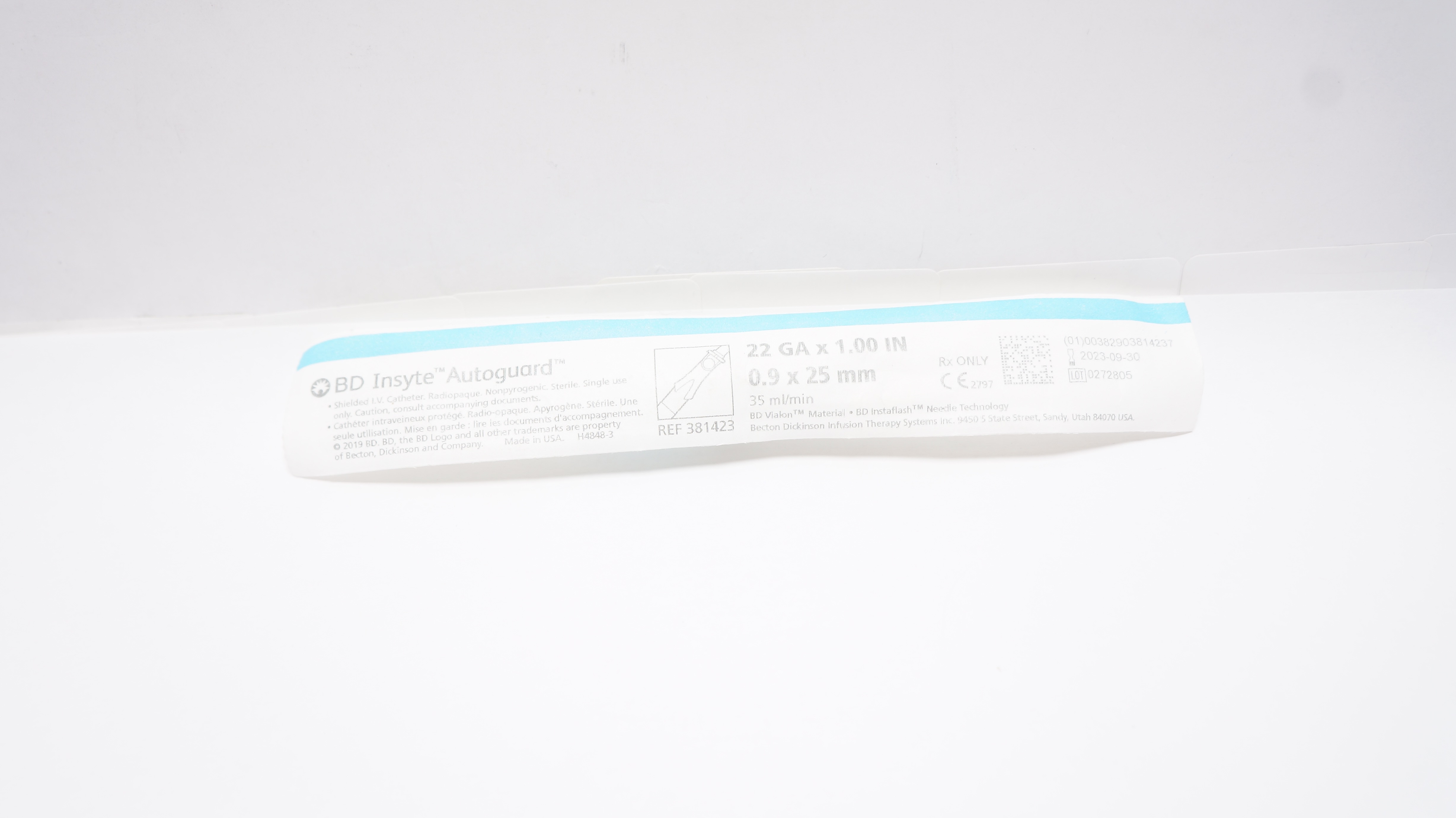 BD 381423 Insyte Autoguard Shielded IV Cath. 22Ga x 1.00 inch x 35 ml/min (x)