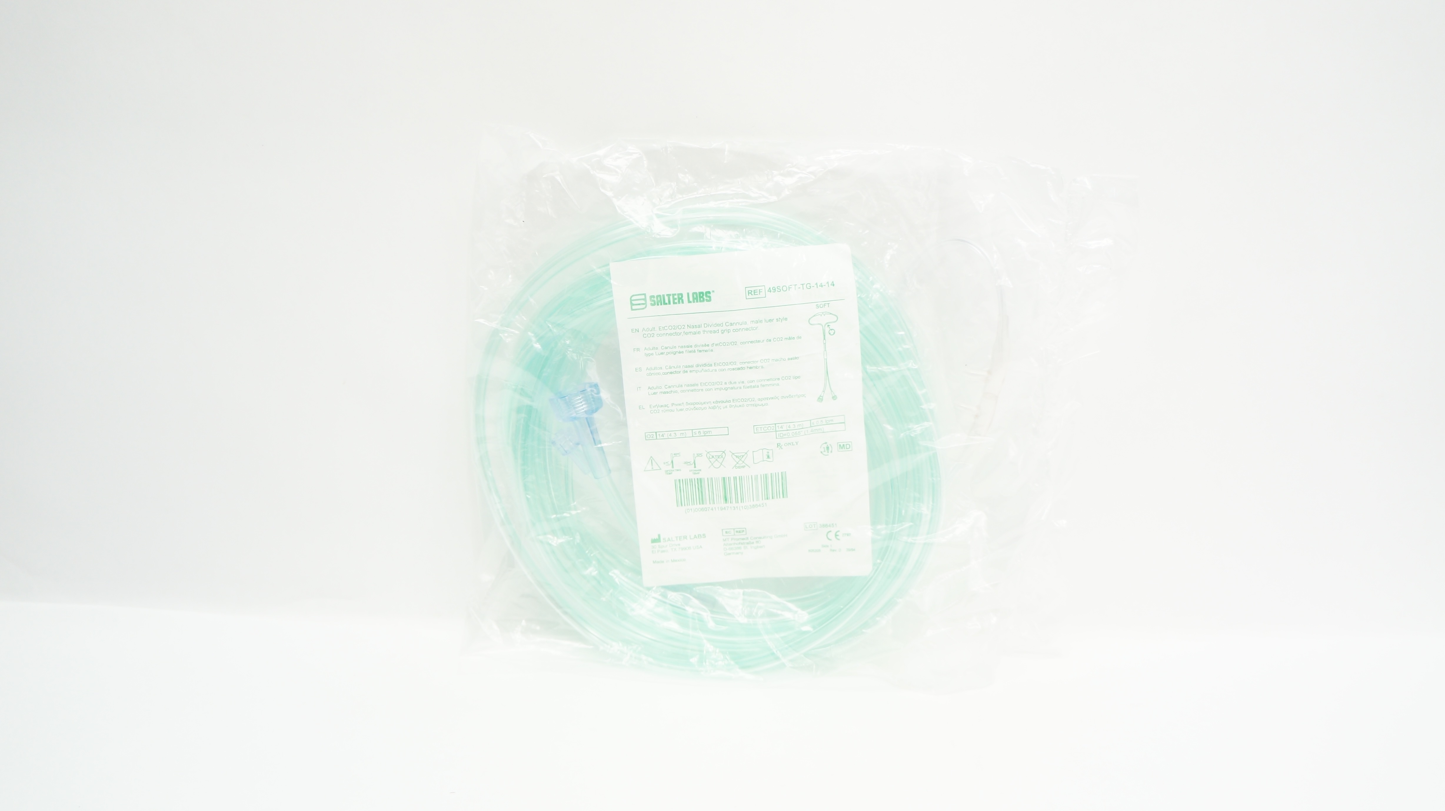 Salter Labs 49SOFT-TG-14-14 Adult EtCO2/O2 Nasal Divided Cannula, Connector