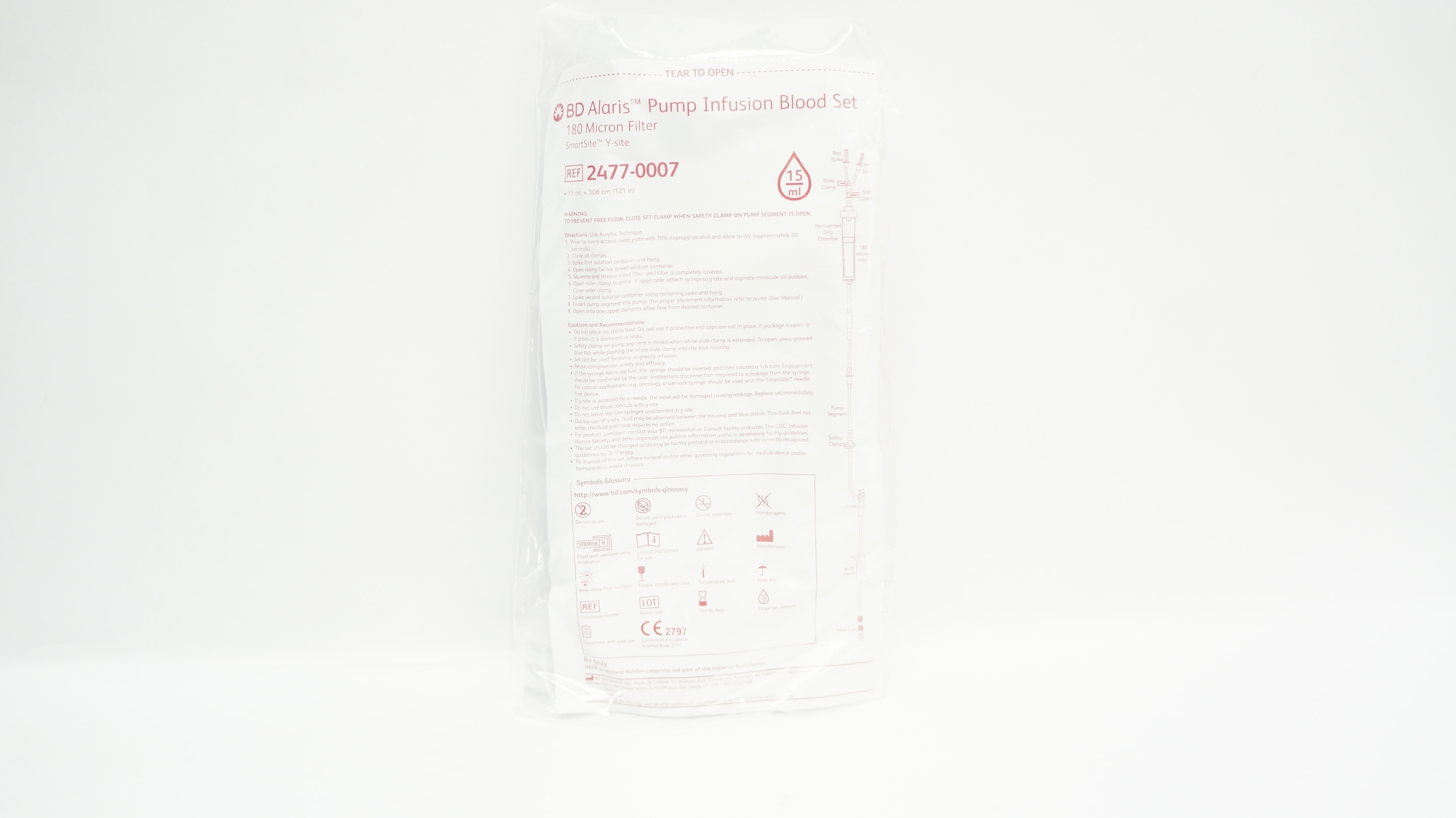 BD 2477-0007 Alaris Pump Infusion Blood Set 33ml x 121inch 15Drops/mL