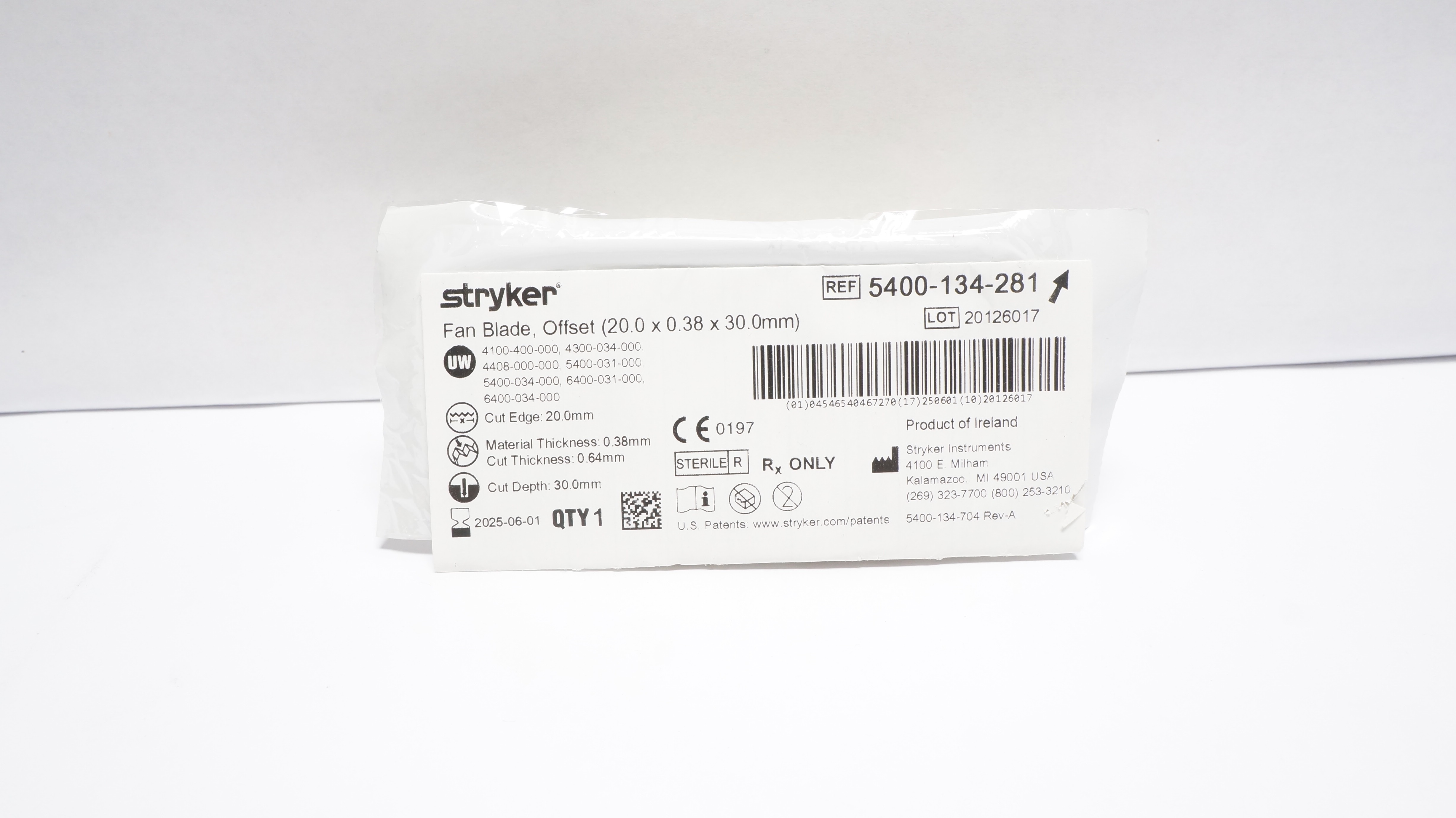 Stryker 5400-134-281 Fan Blade Offset 20.0 x 0.38 x 30.0mm (x)