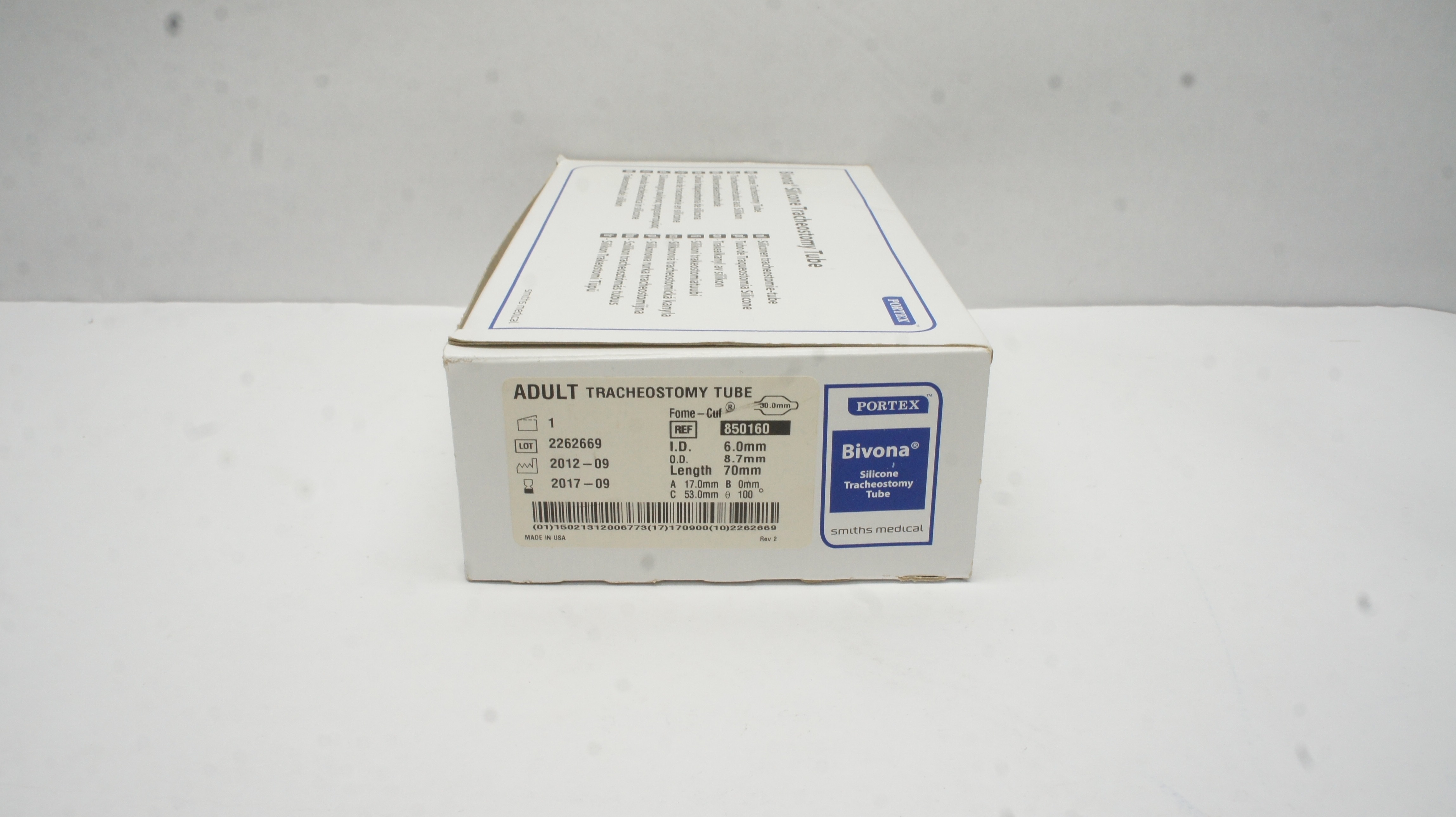Smiths Medical 850160 Portex Bivona Tracheostomy Tube 6.0ID x 8.7OD x 70mm (x)