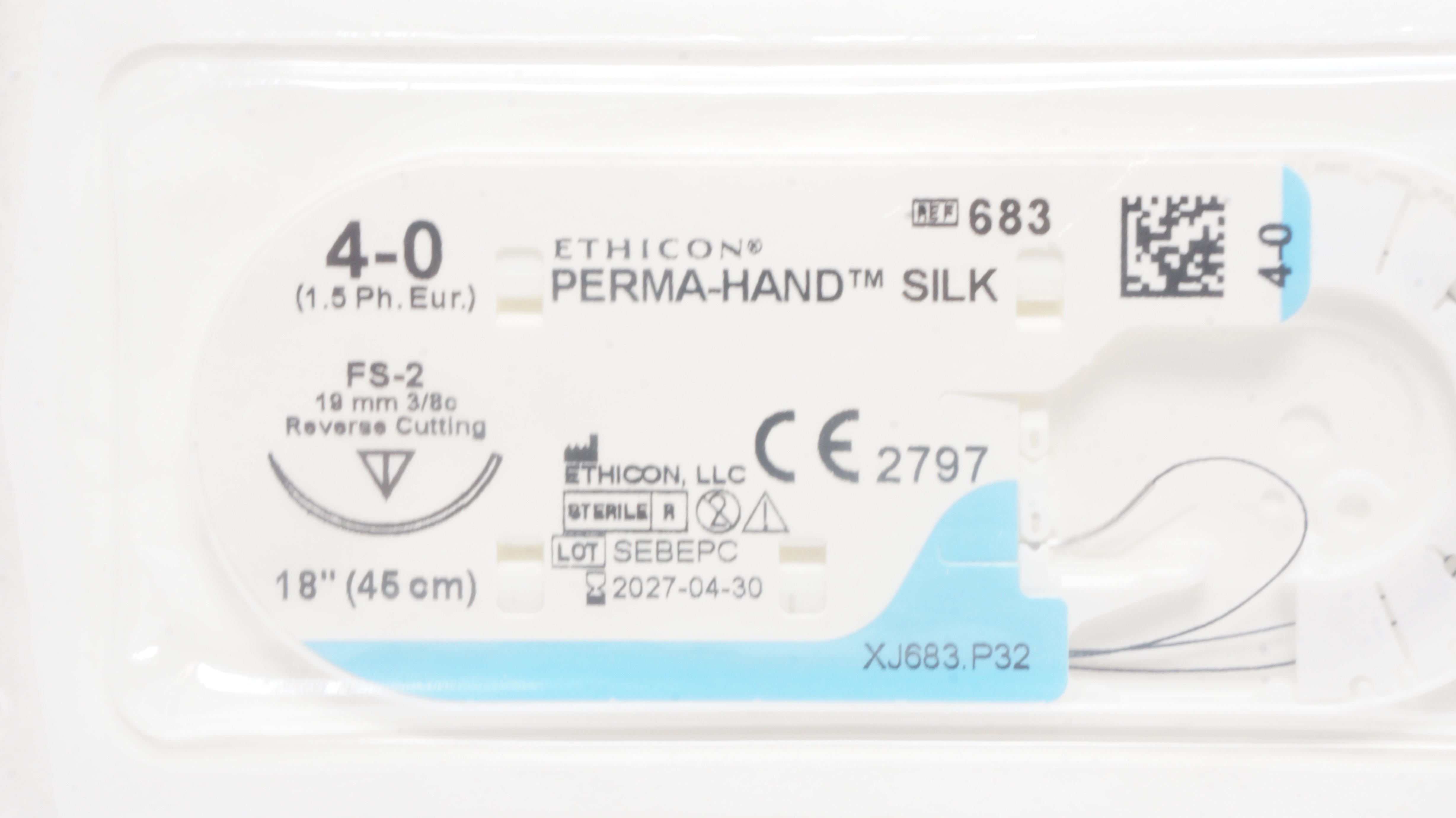 Ethicon 683 4-0 Perma-Hand Silk Stre FS-2 19mm 3/8c Reverse Cutting, 18inch