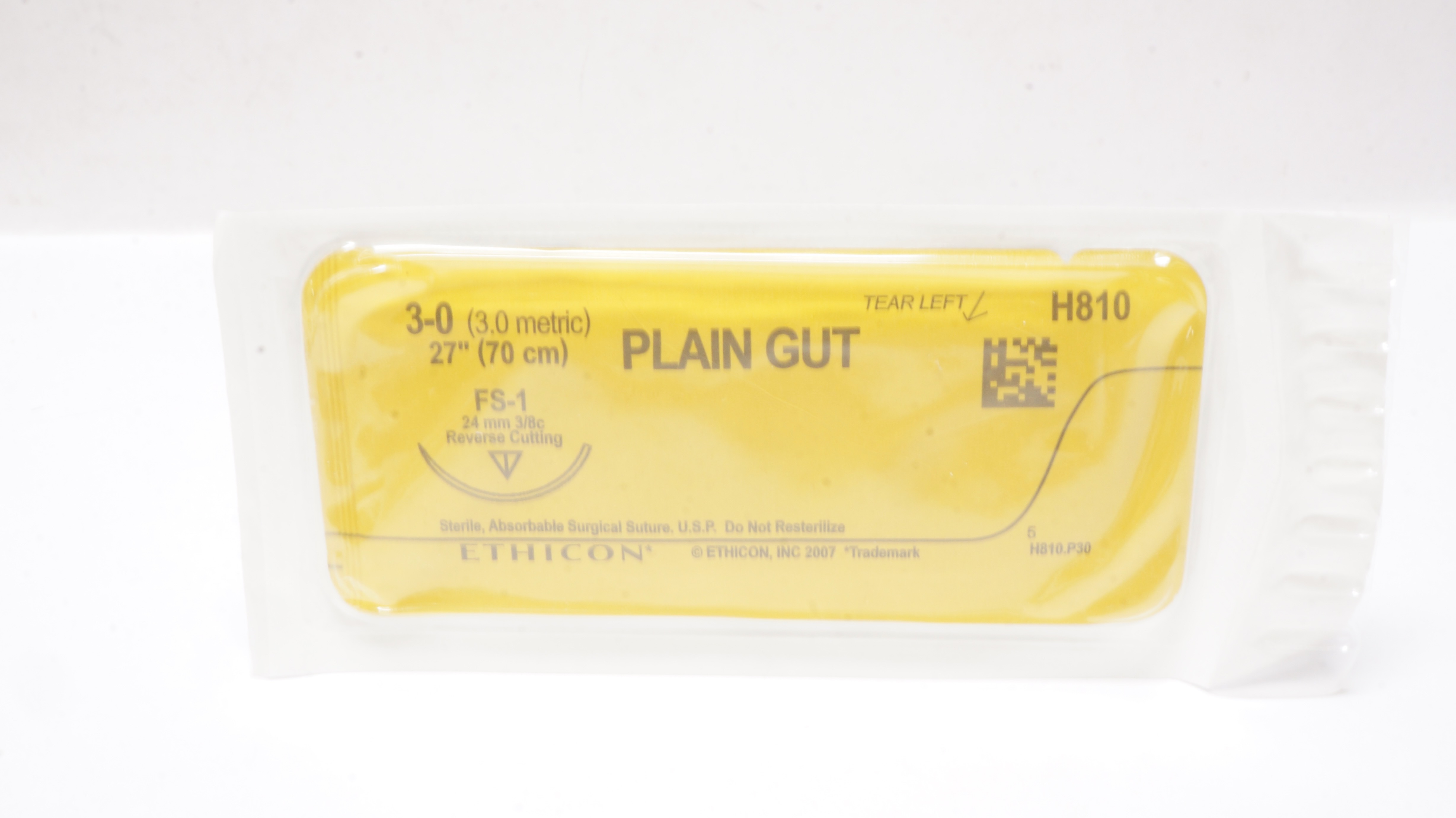 Ethicon H810 3-0 Plain Gut, FS-1, 24mm 3/8c Reverse Cutting, 27inch