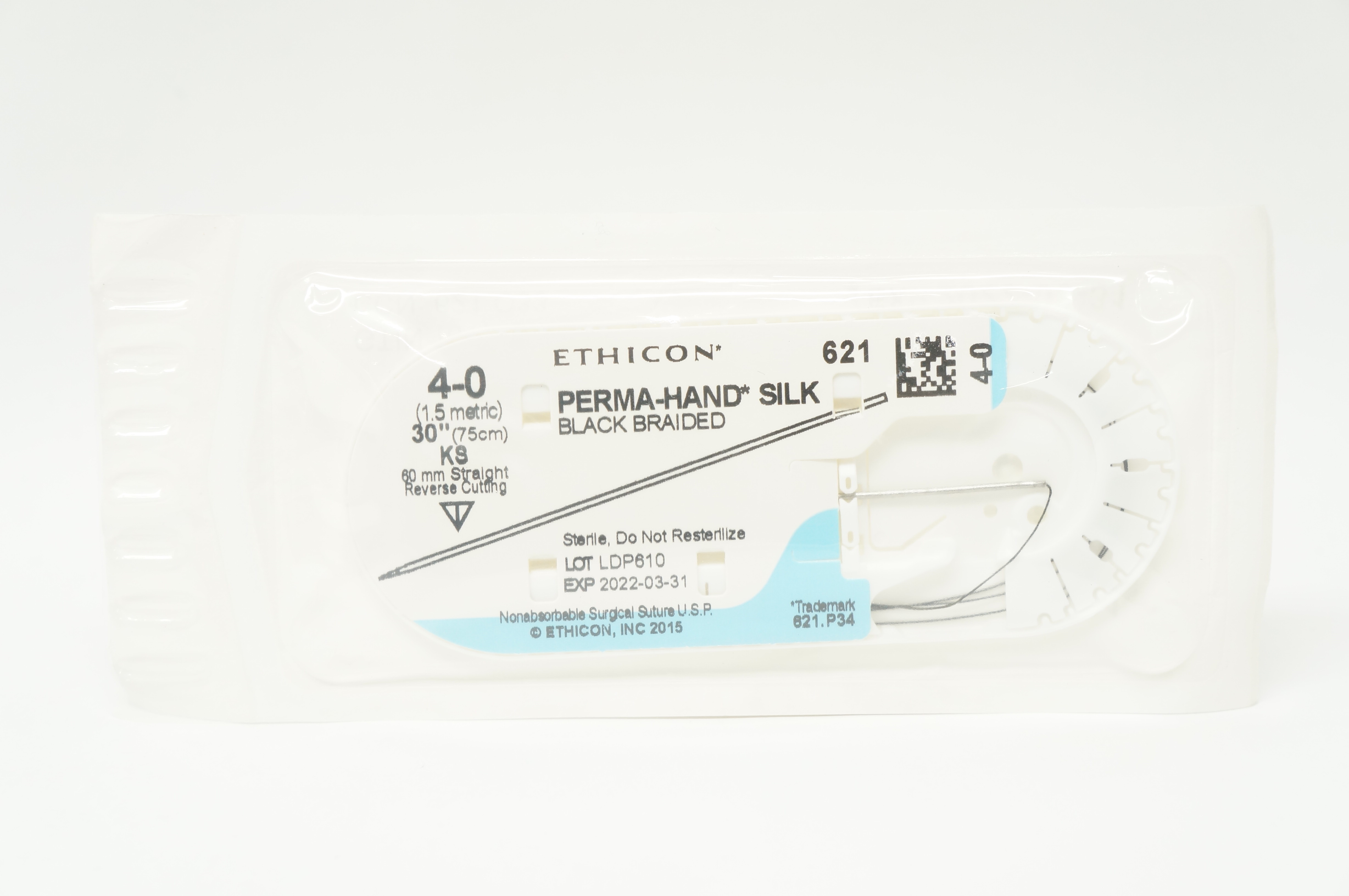 Ethicon 621 4-0 Perma-Hand Silk Stre KS 60mm Straight Reverse Cutting, 30inch(x)