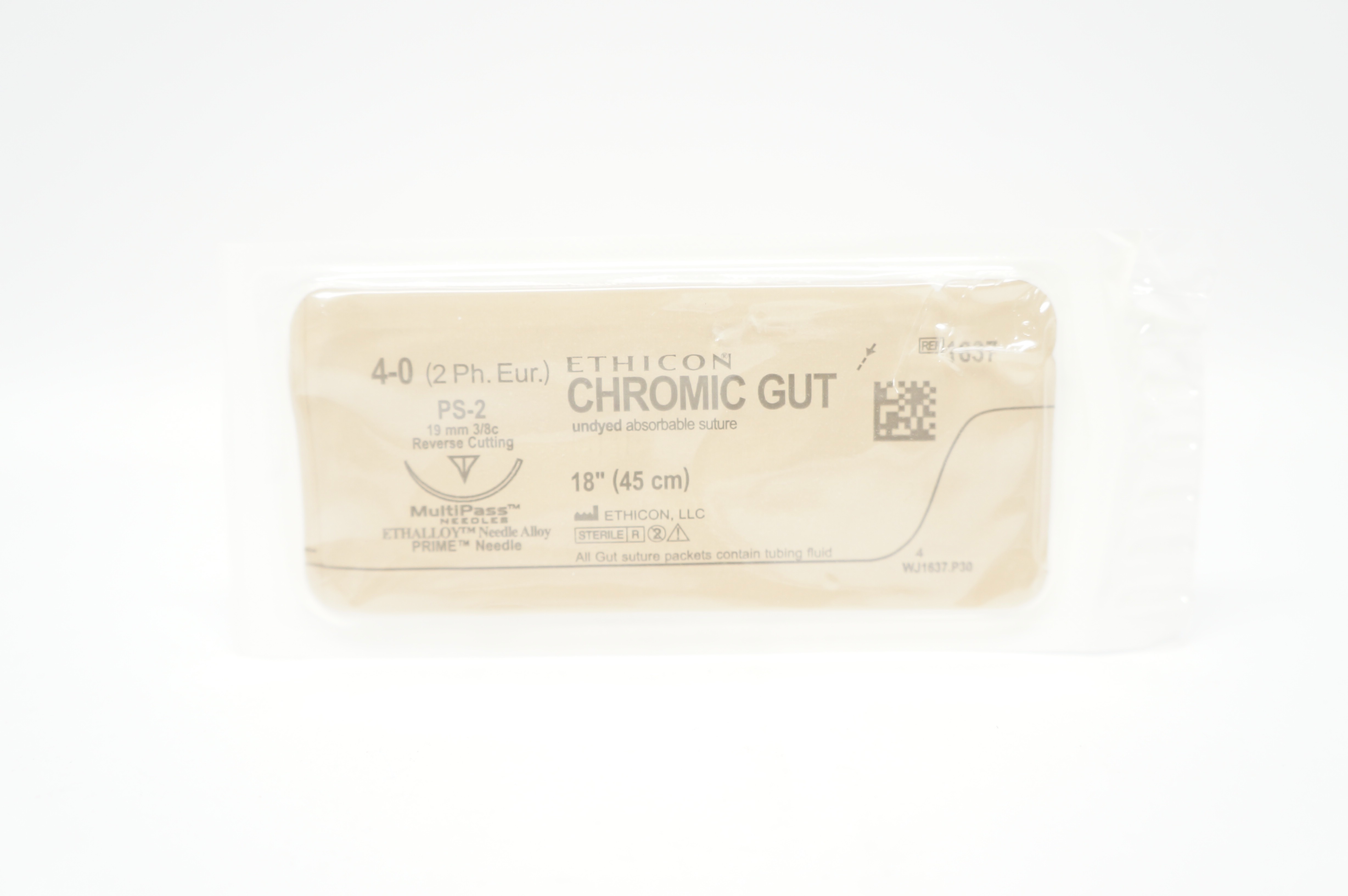 Ethicon 1637 4-0 CHROMIC GUT Surgical Stre PS-2 19mm 3/8c Reverse Cutting 18inch
