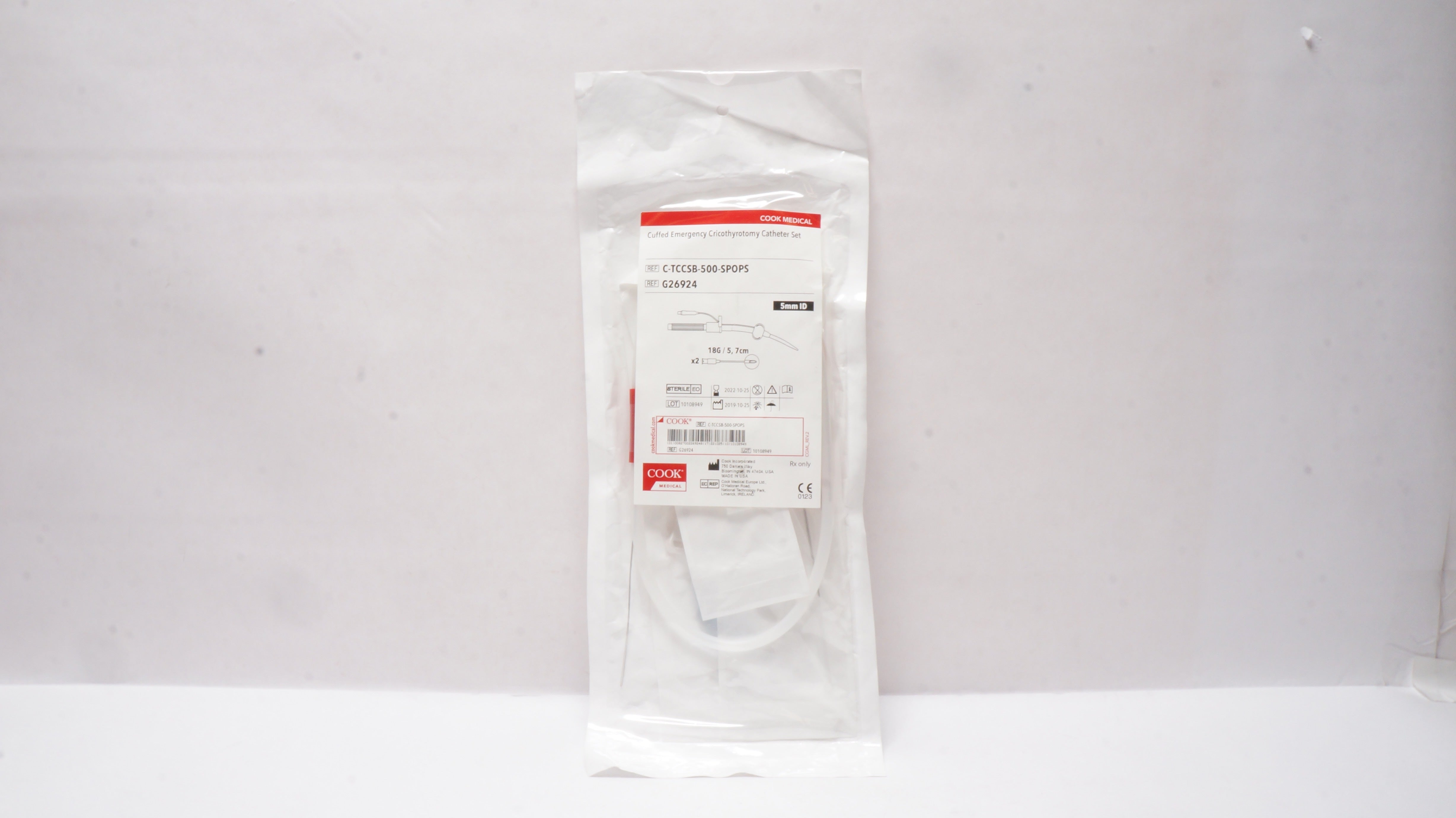 Cook Medical G26924 Cuffed Emergency Cricothyrotomy Cath.Set 5mm ID 18G/5.7cm(x)
