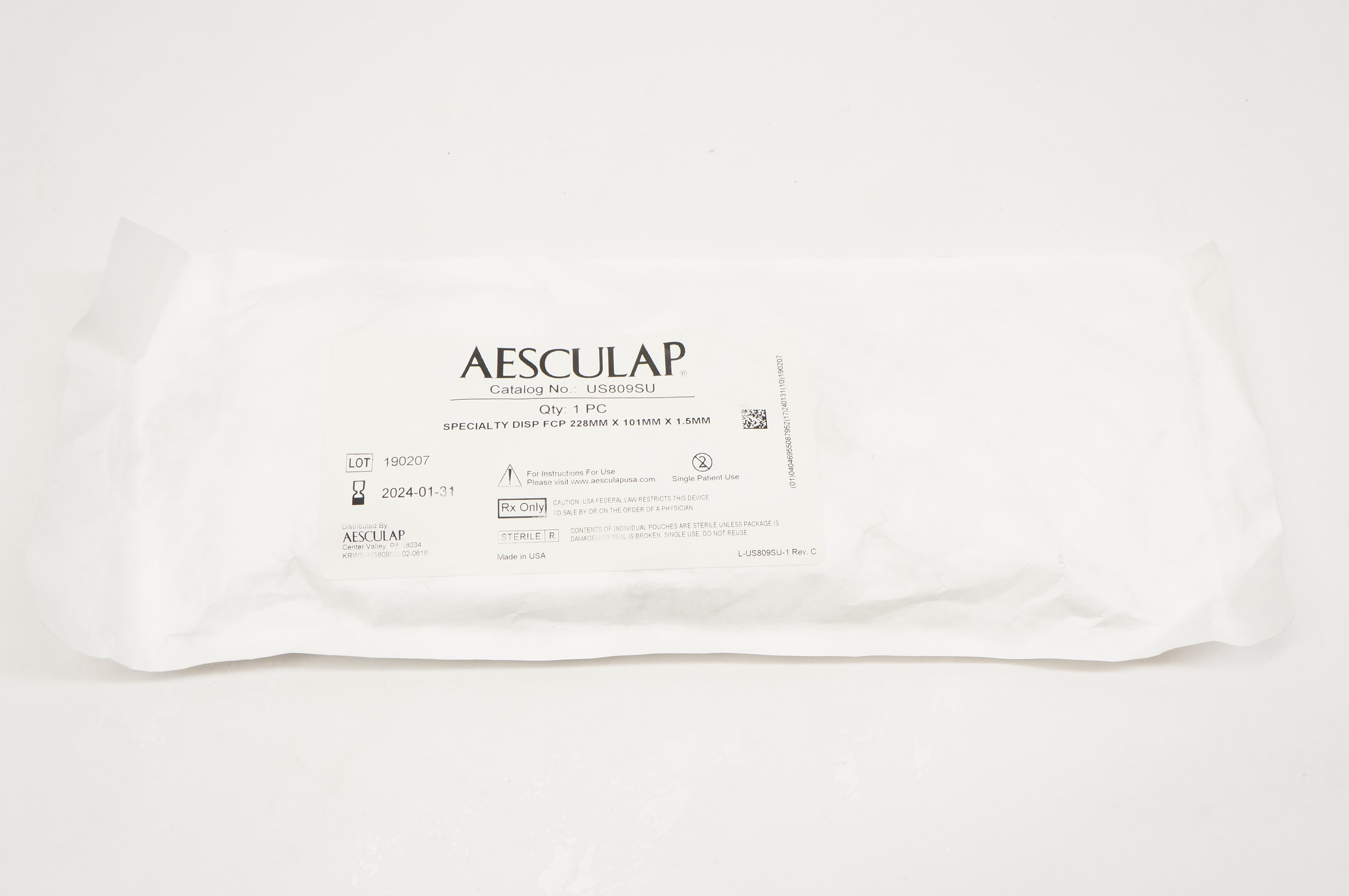 Aesculap US809SU Specialty Disposable Forceps 228mm x 101mm x 1.5mm