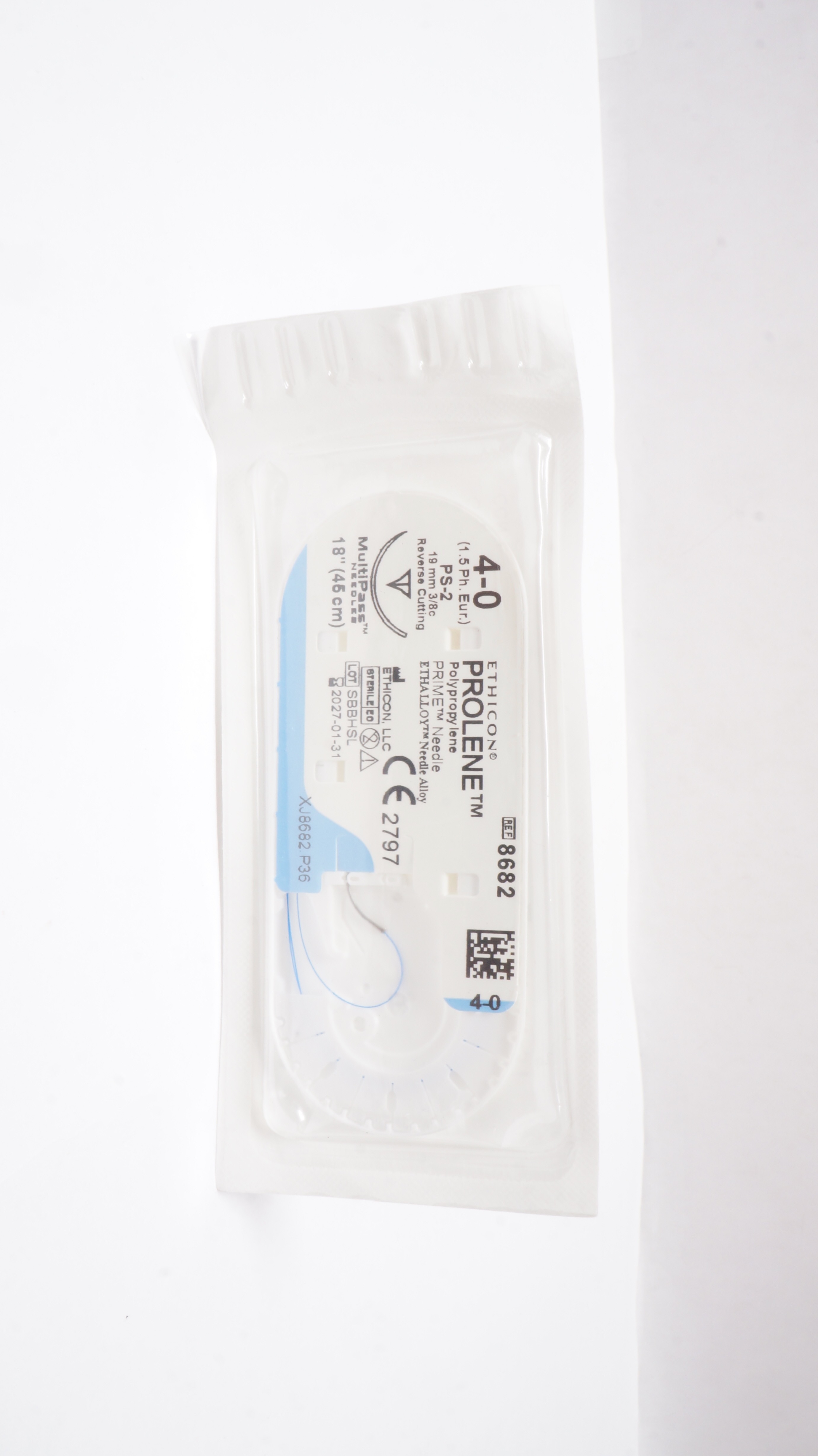 Ethicon 8682 4-0 Prolene Polypropylene PS-2 Reverse Cutting 19mm 3/8c, 18inch