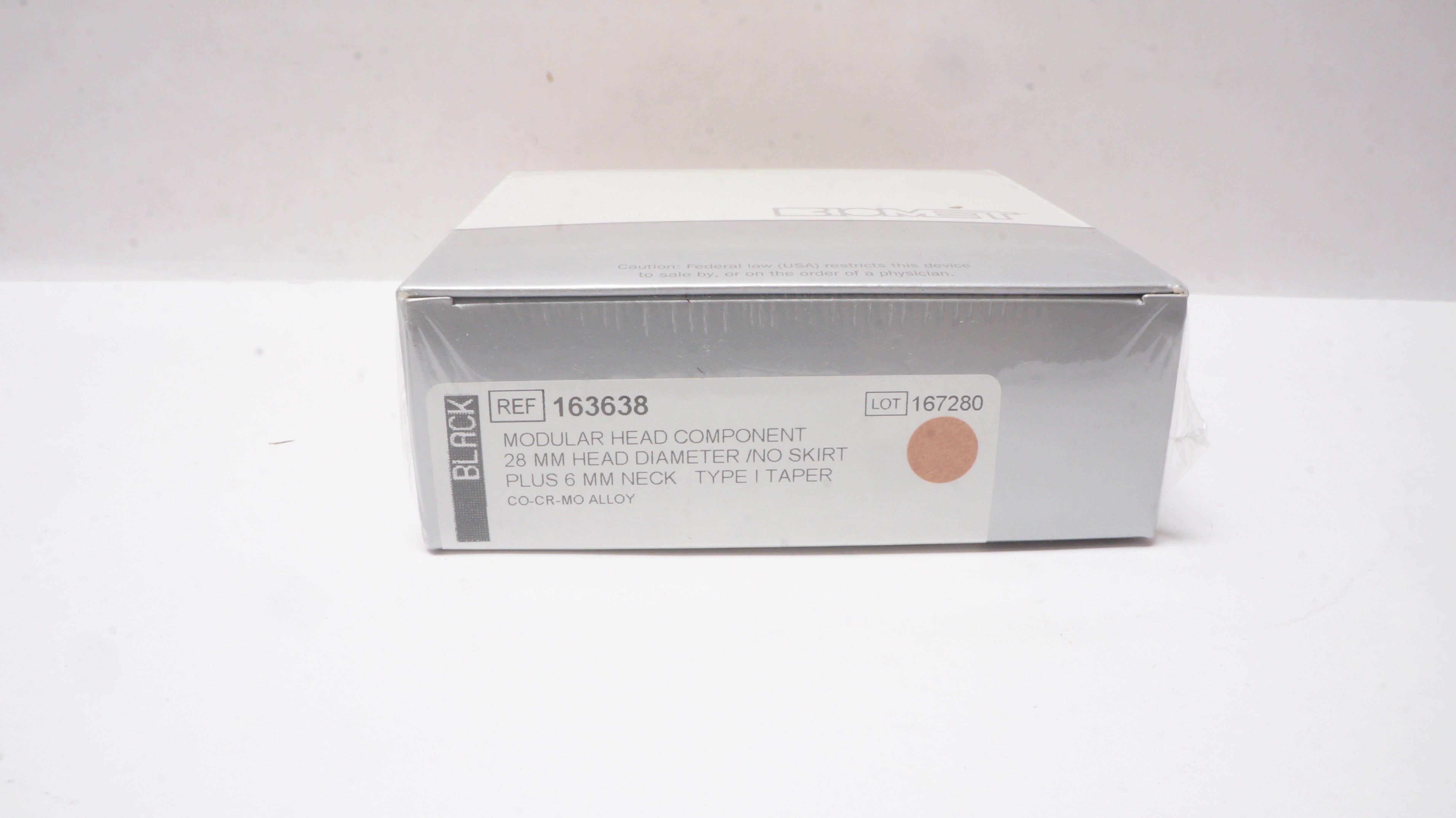 Biomet 163638 Hip System Modular Head Component 28mm +6mm Neck Type I Taper