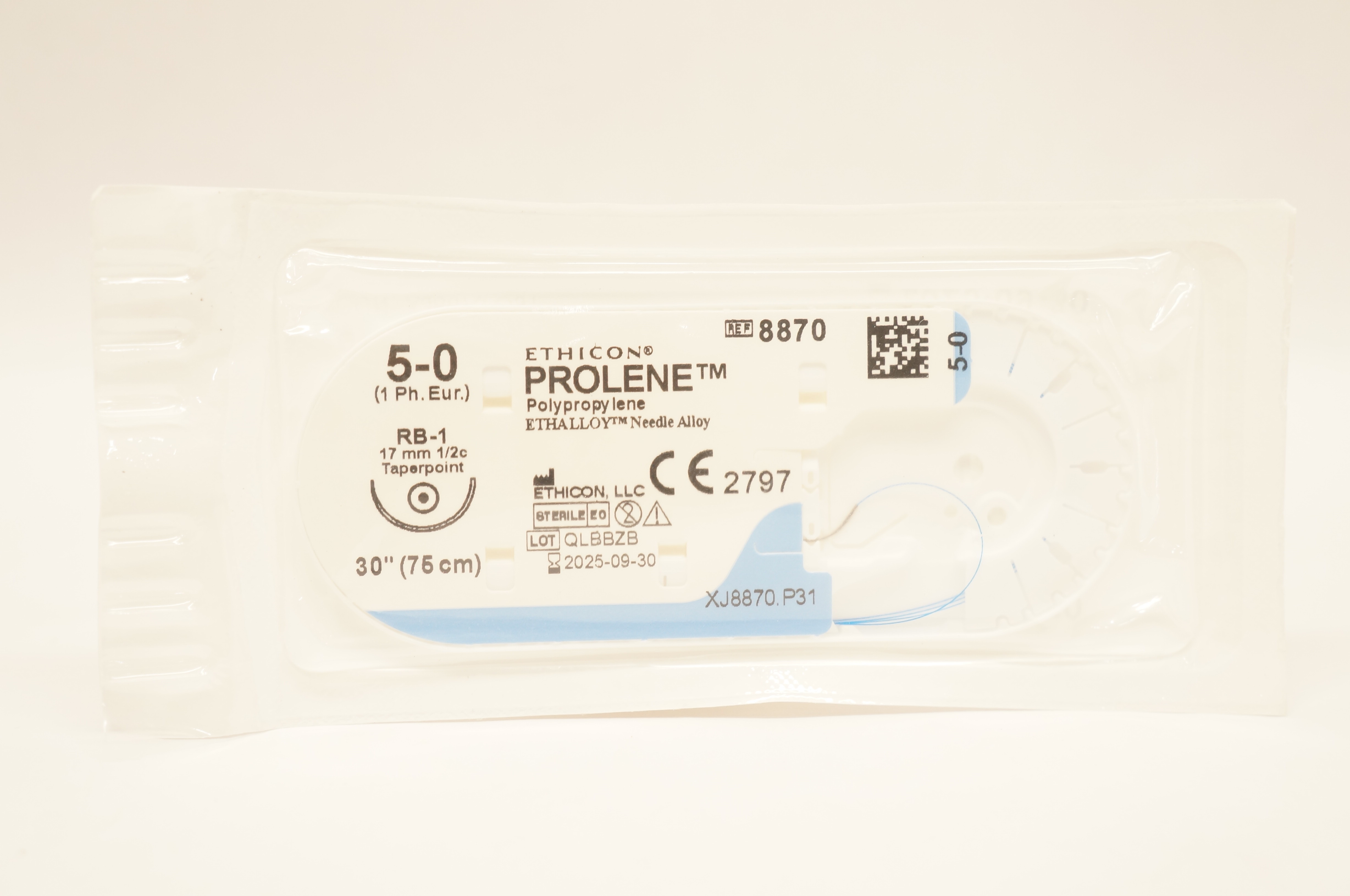 Ethicon 8870 5-0 Prolene Polypropylene Stre RB-1 17mm 1/2c Taperpoint, 30 inch