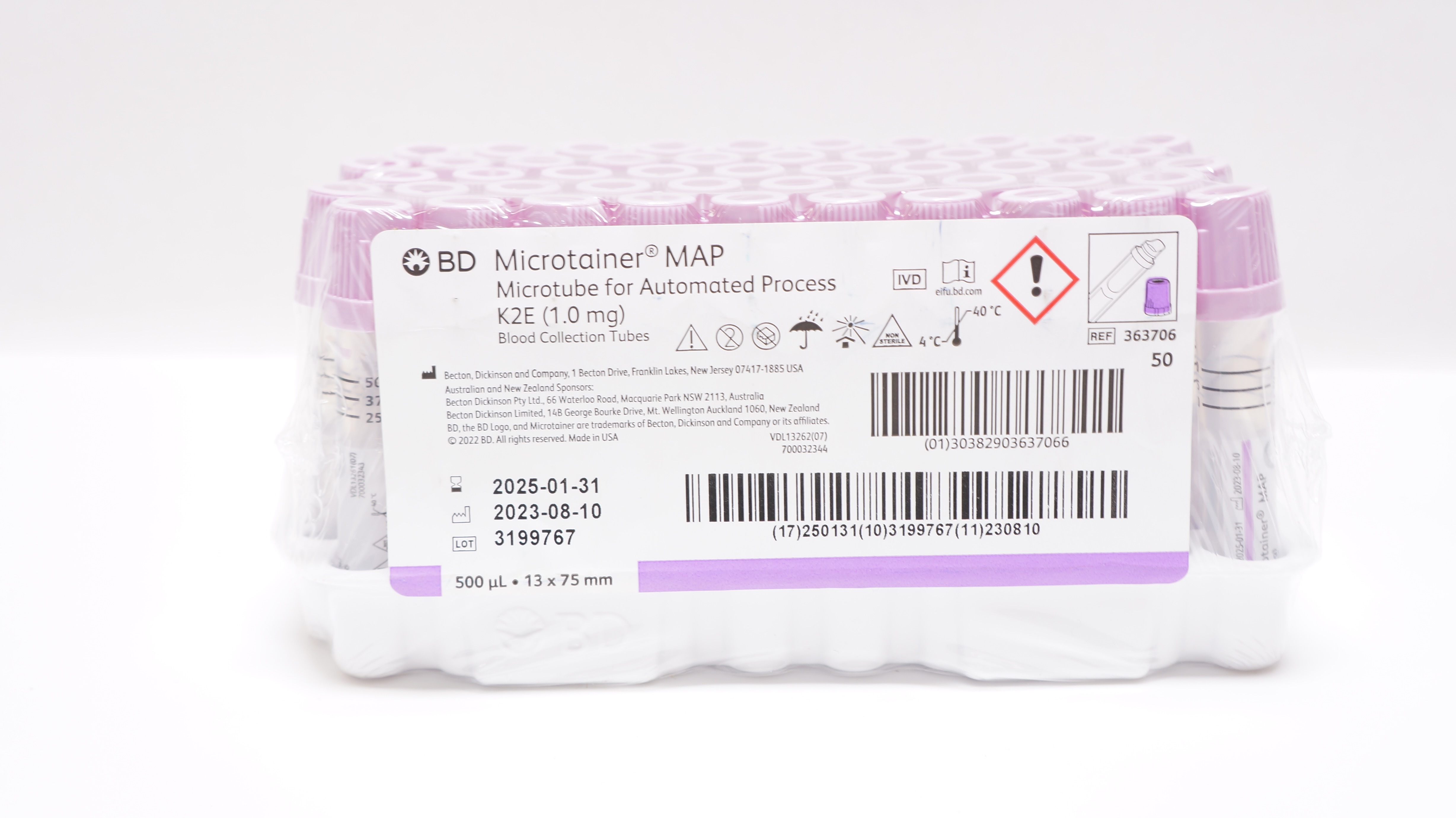 BD 363706 Microtainer Microtube K2E Blood Collection Tubes 13 x 75mm - Box of 50