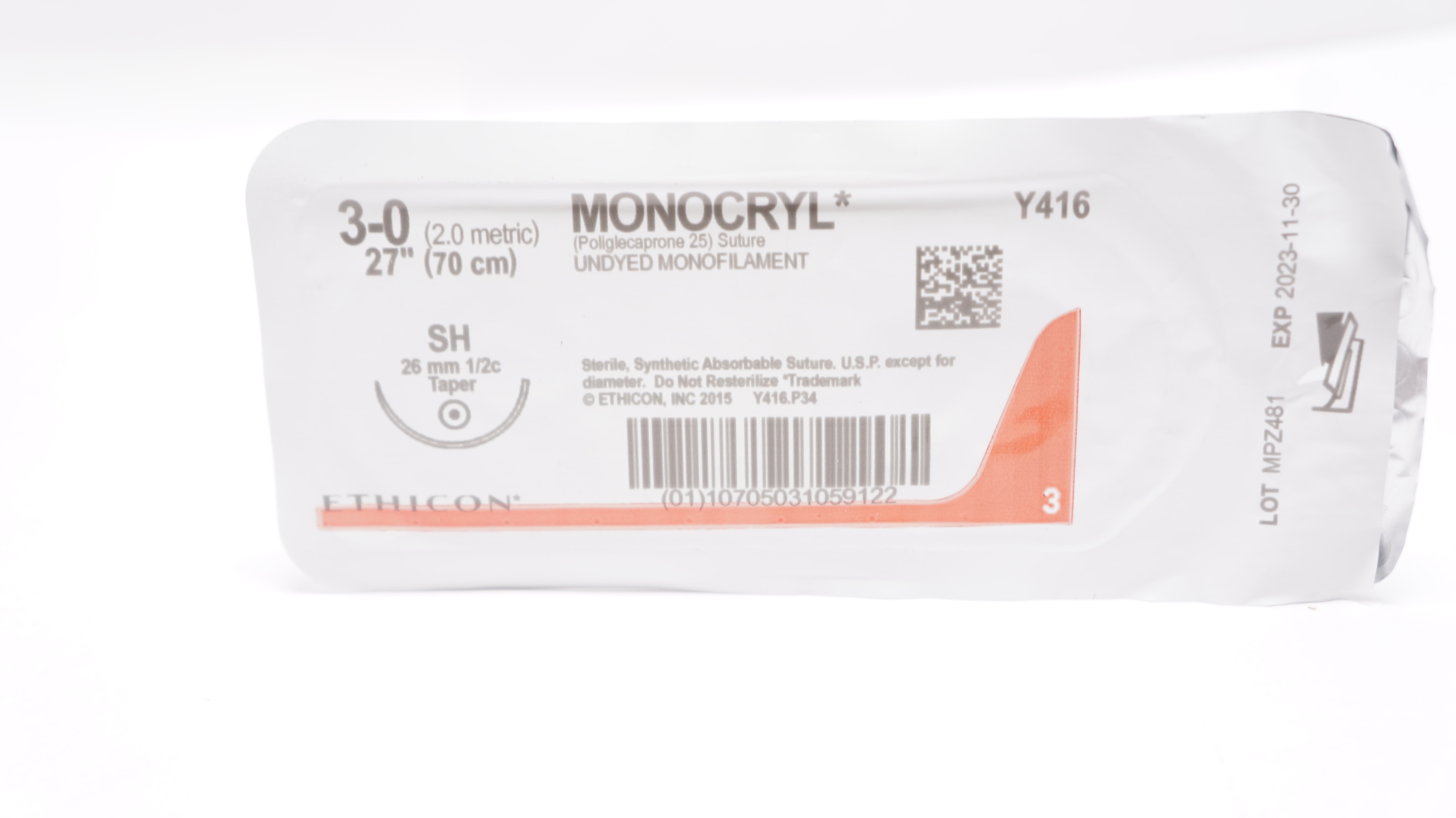 Ethicon MCP427 3-0 Monocryl Plus, PS-2, 19mm 3/8c Reverse Cutting, 27inch