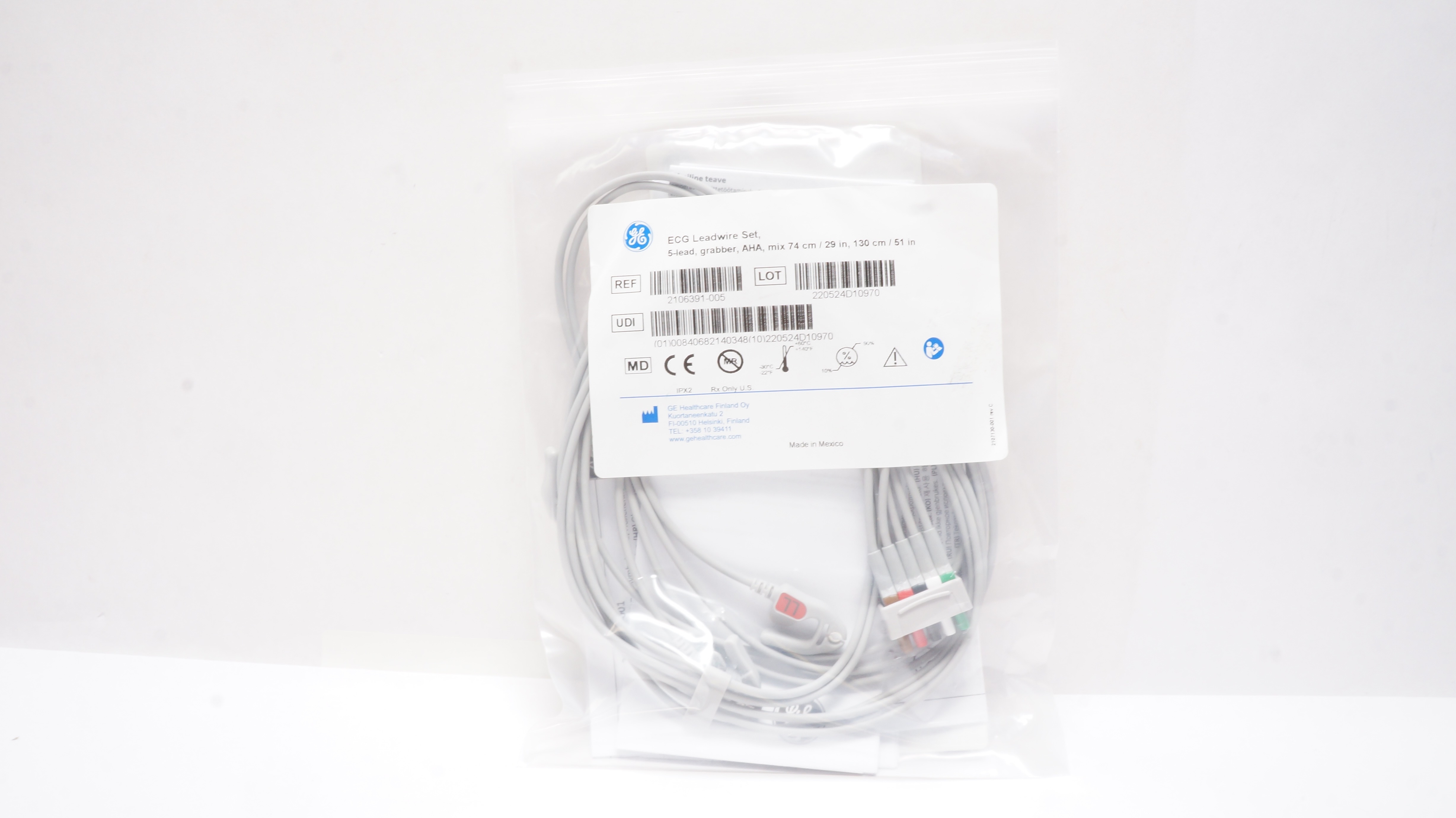 GE Healthcare 2106391-005 ECG Leadwire Set, 5-Lead Grabber AHA, 29inch x 51inch