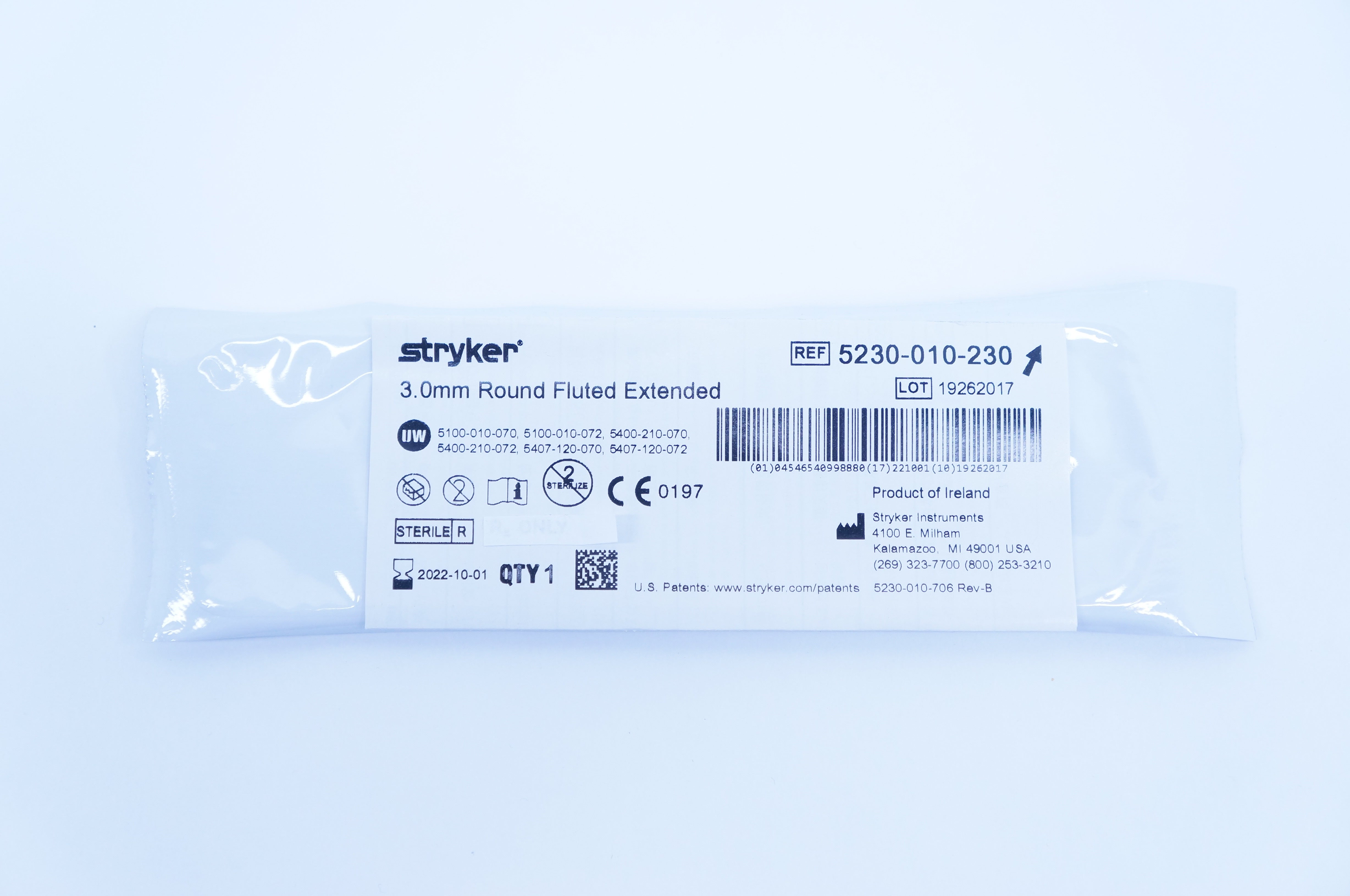 Stryker 5230-010-230 Round Fluted Extended  3.0mm