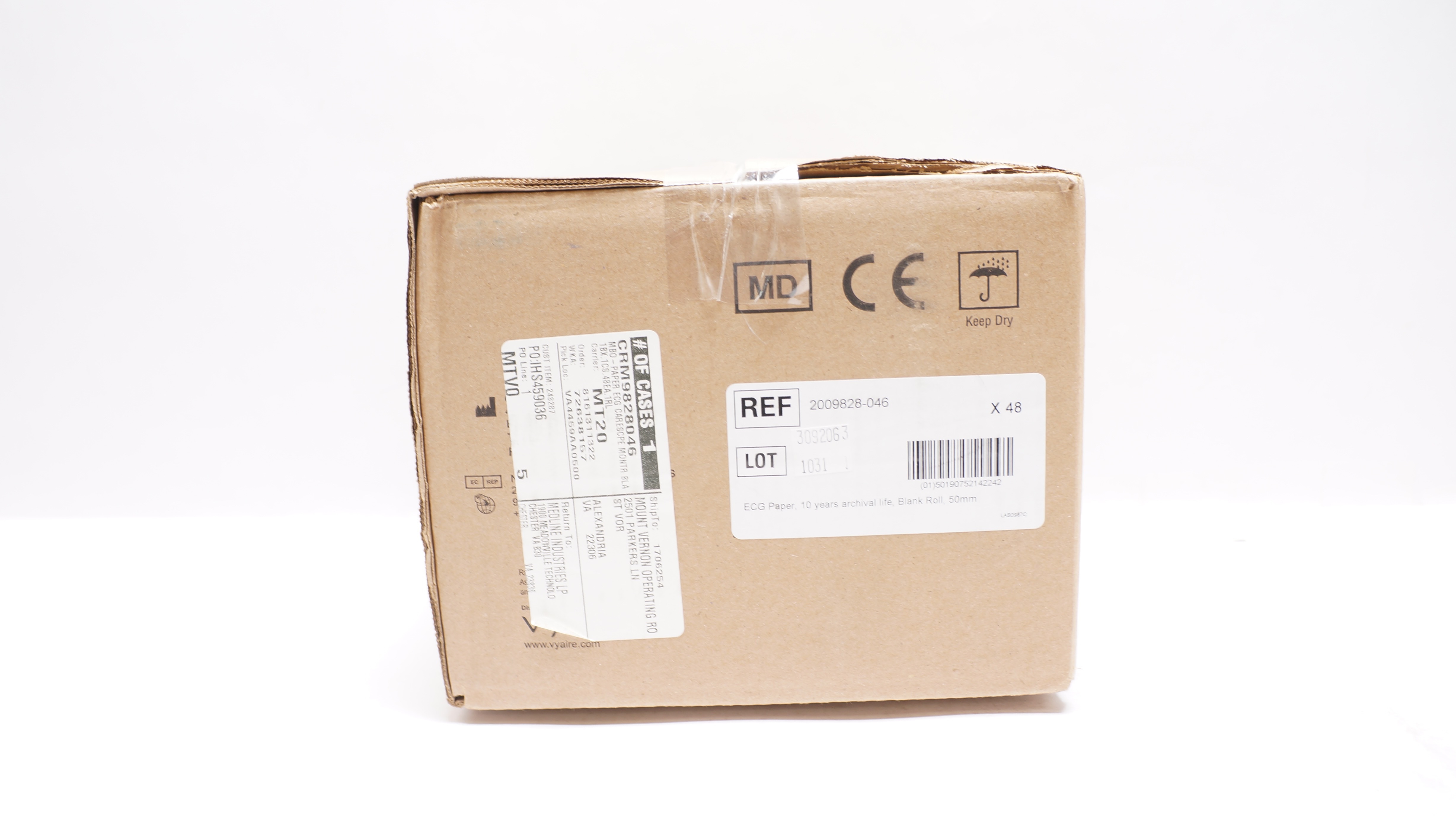Vyaire 2009828-046 ECG Paper, Blank Roll 50mm - Case of 48