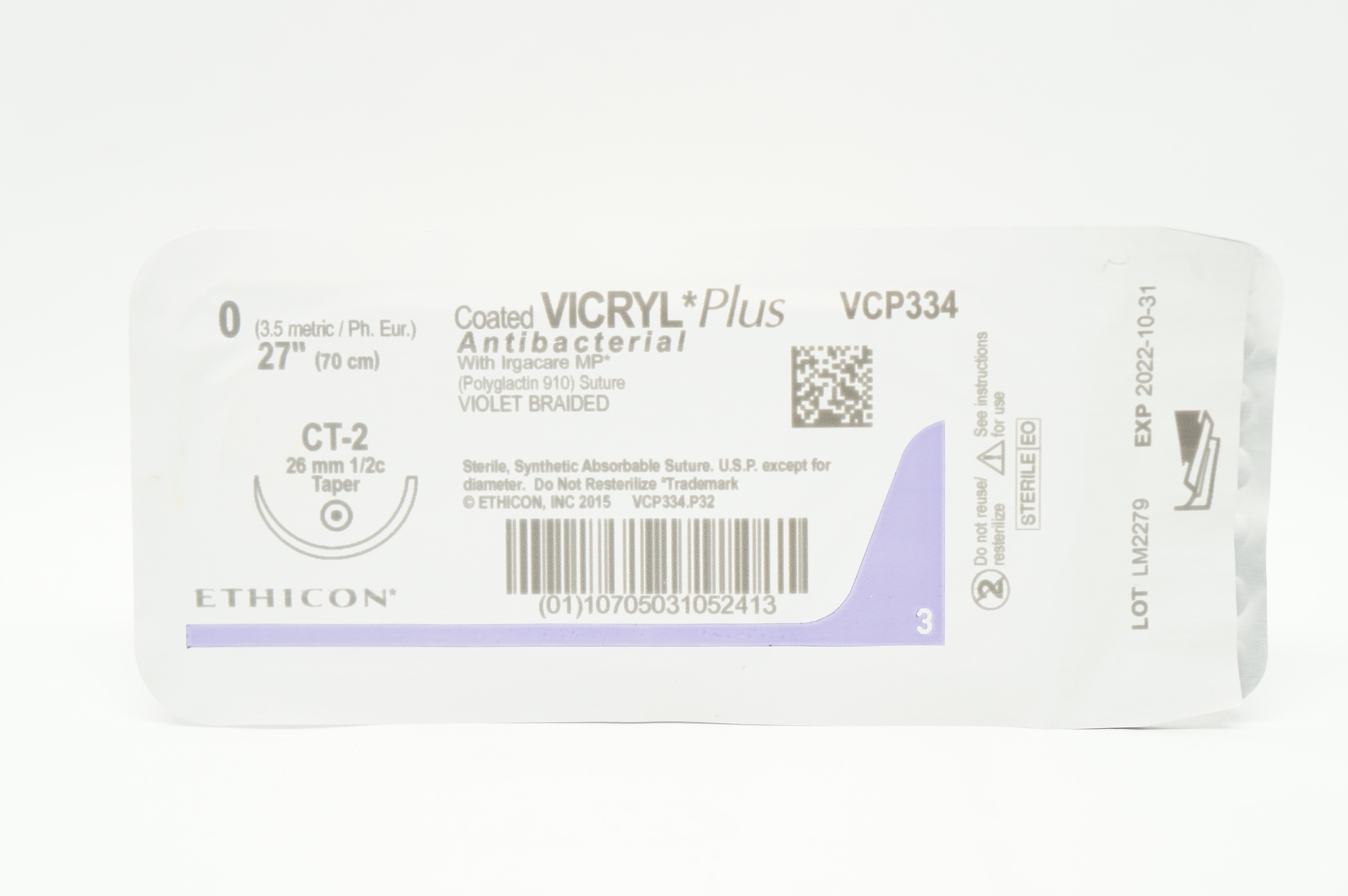 Ethicon VCP334 0 VICRYL PLUS, CT-2, 26mm 1/2c Taper, 27 inch