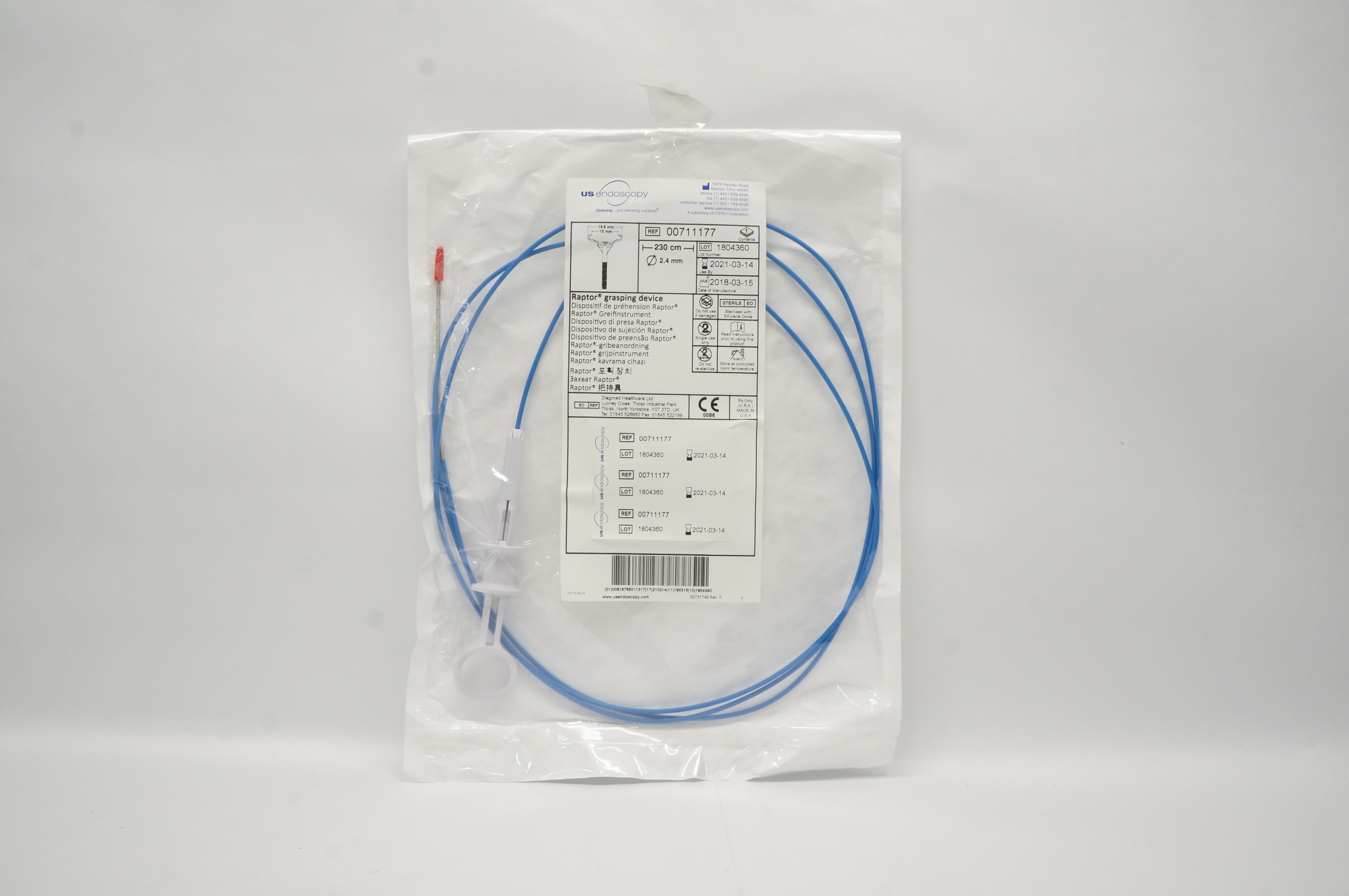 US Endoscopy 00711177 Steris Raptor Grasping Device 2.4mm x 230cm (x)