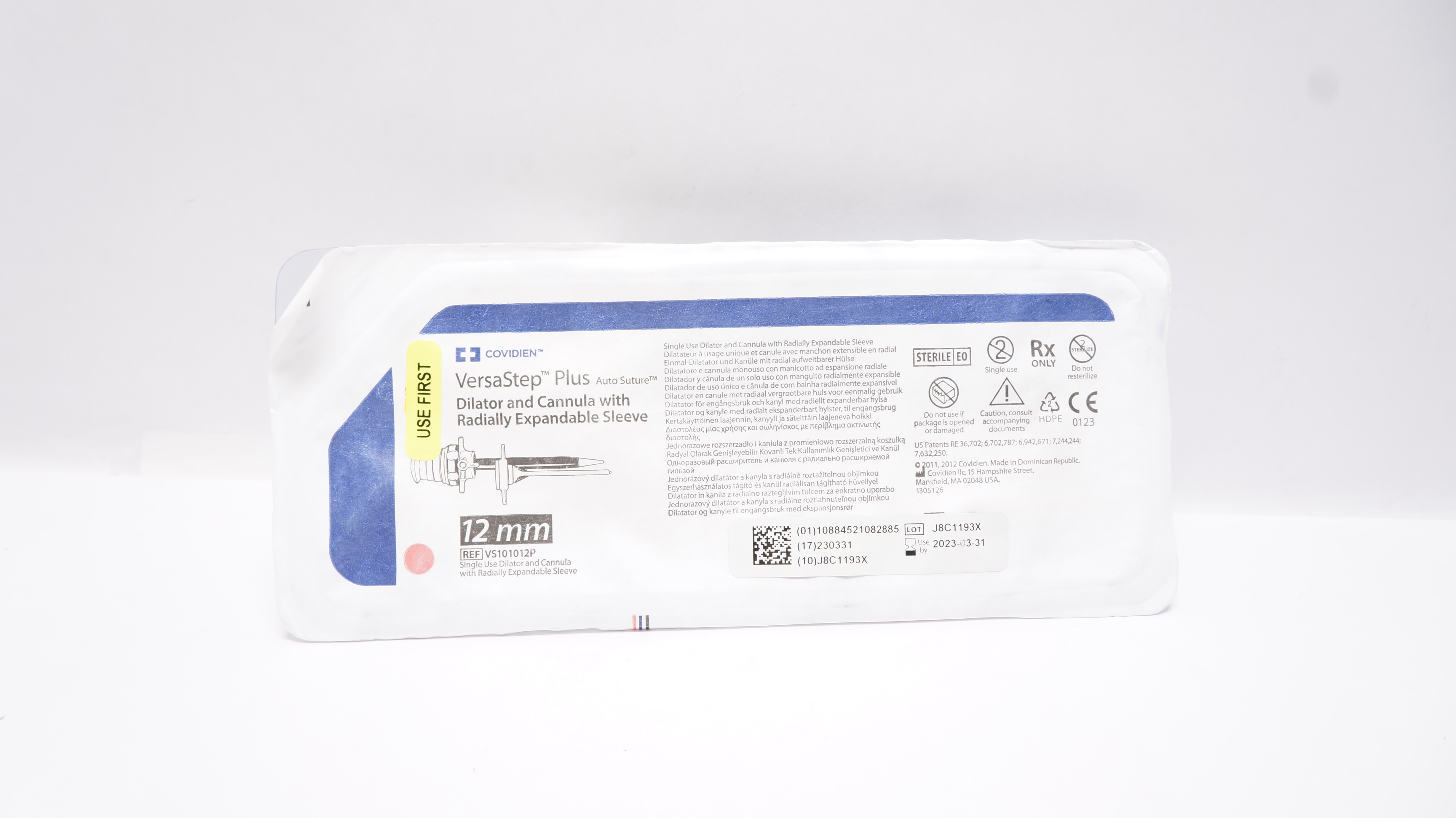 Covidien VS101012P VersStep Plus AutoSuture Dilator & Cannula w/Sleeve 12mm (x)