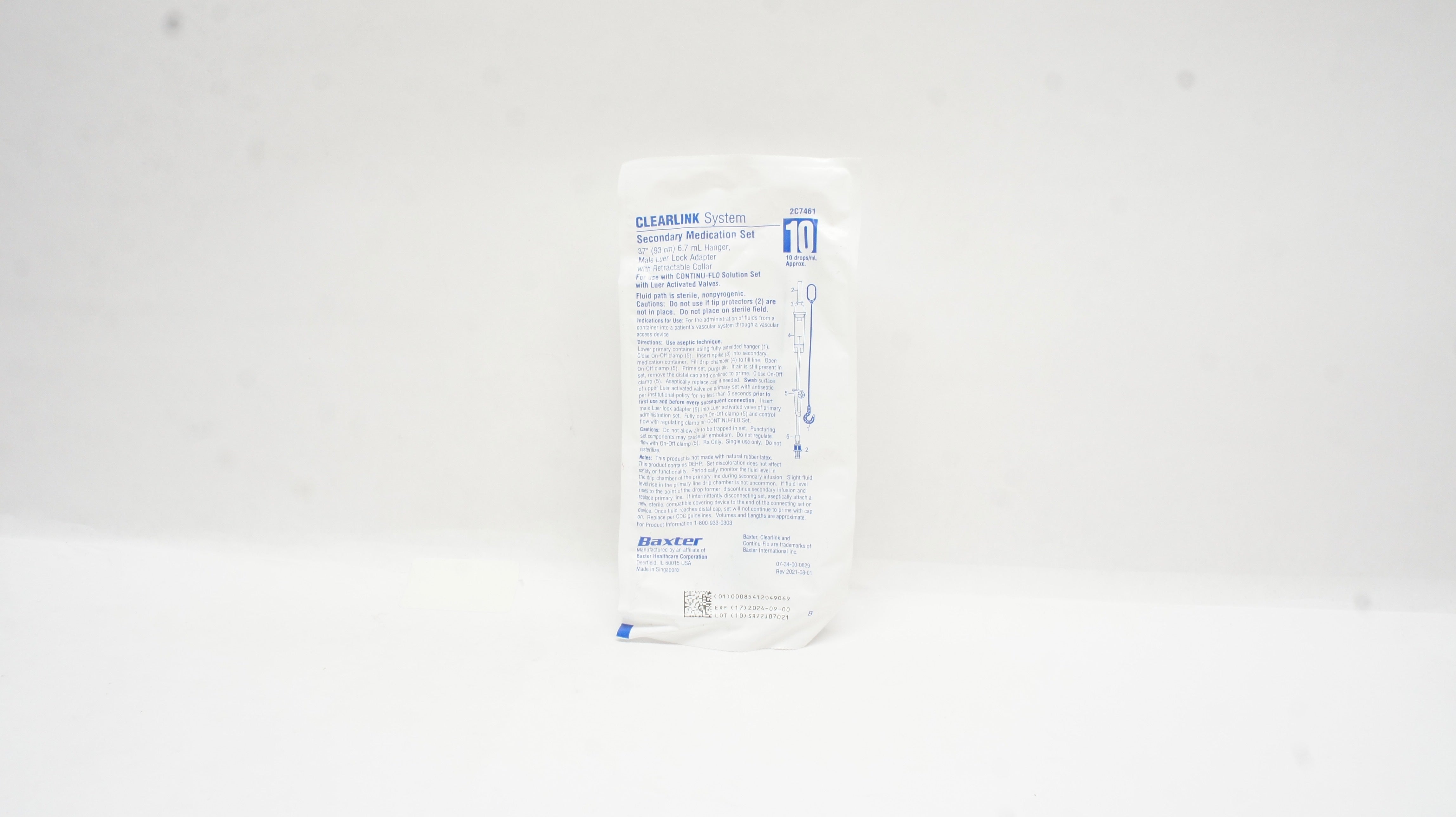 Baxter 2C7461 Clearlink System Secondary Medication Set 37inch x 6.7mL10drops/ml
