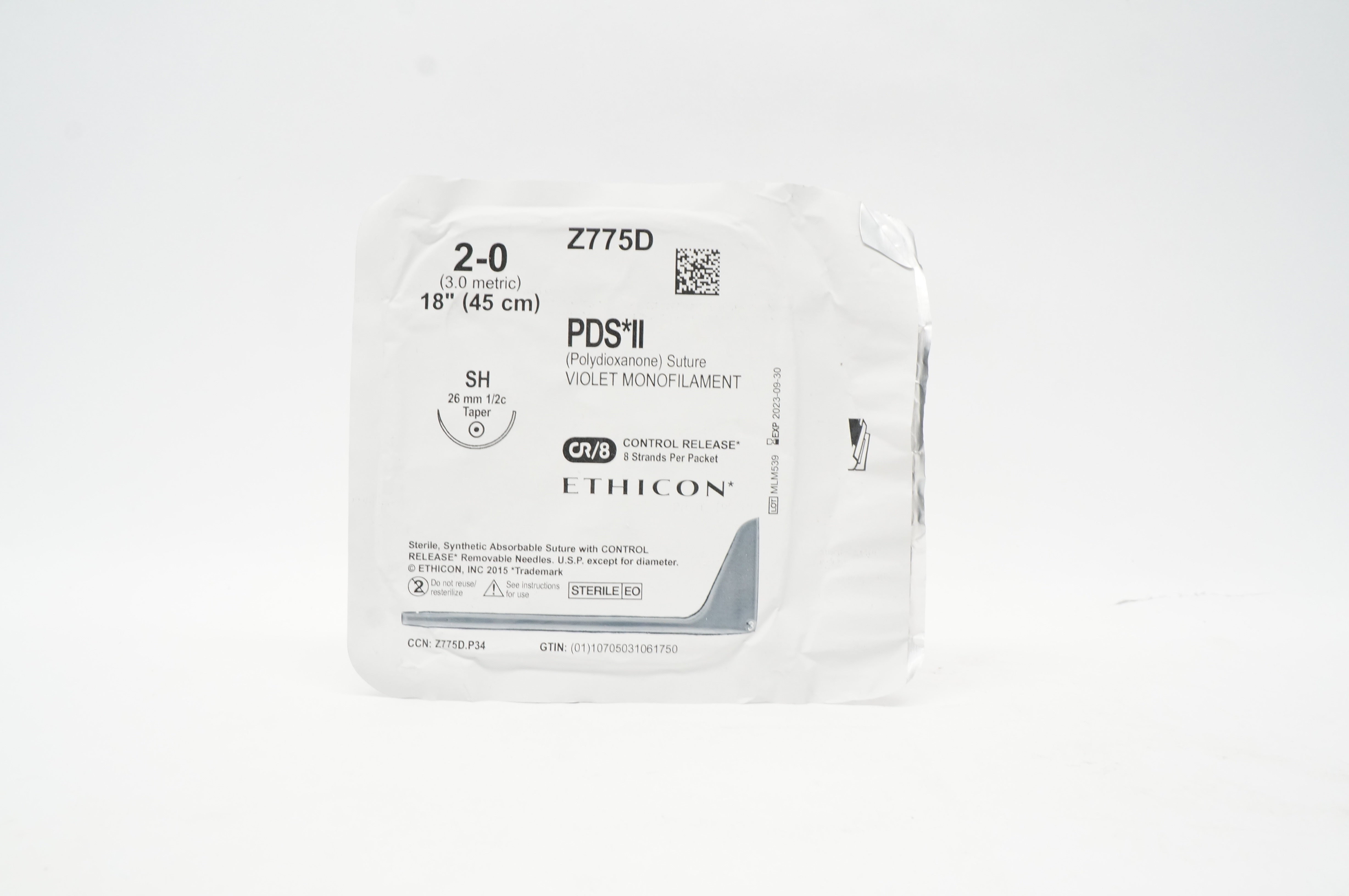 Ethicon Z775D 2-0 PDS II Polydioxanone Stre SH 26mm 1/2c Taper, 18 inch CR/8